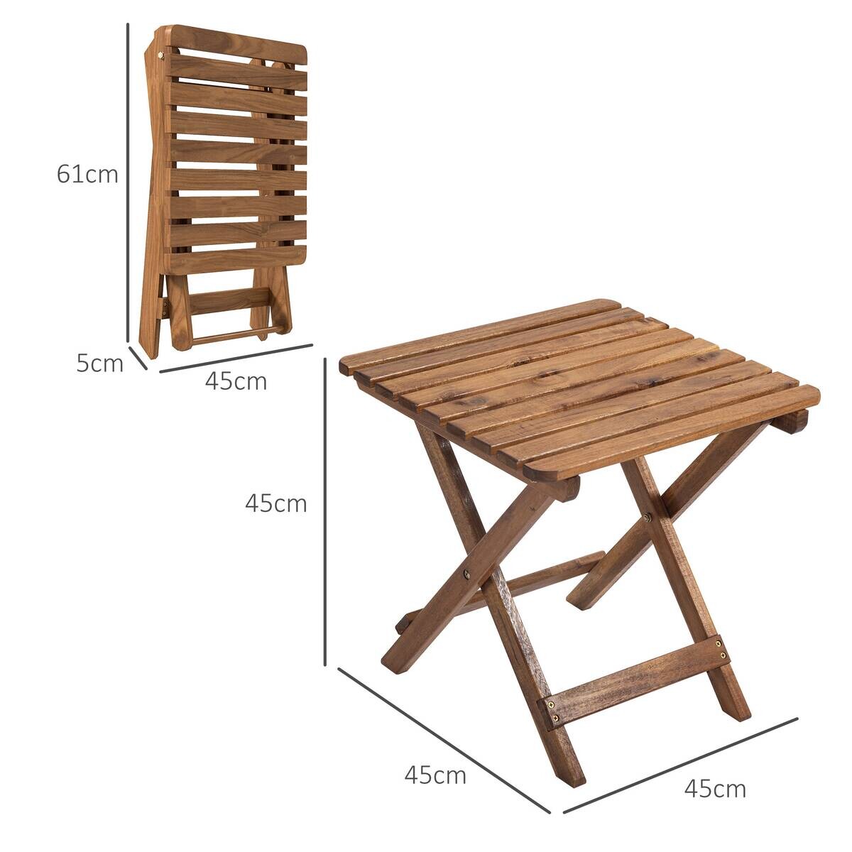 Outsunny Garten-Beistelltisch 2er-Set teak Akazie B/H/L: ca. 45x45x45 cm