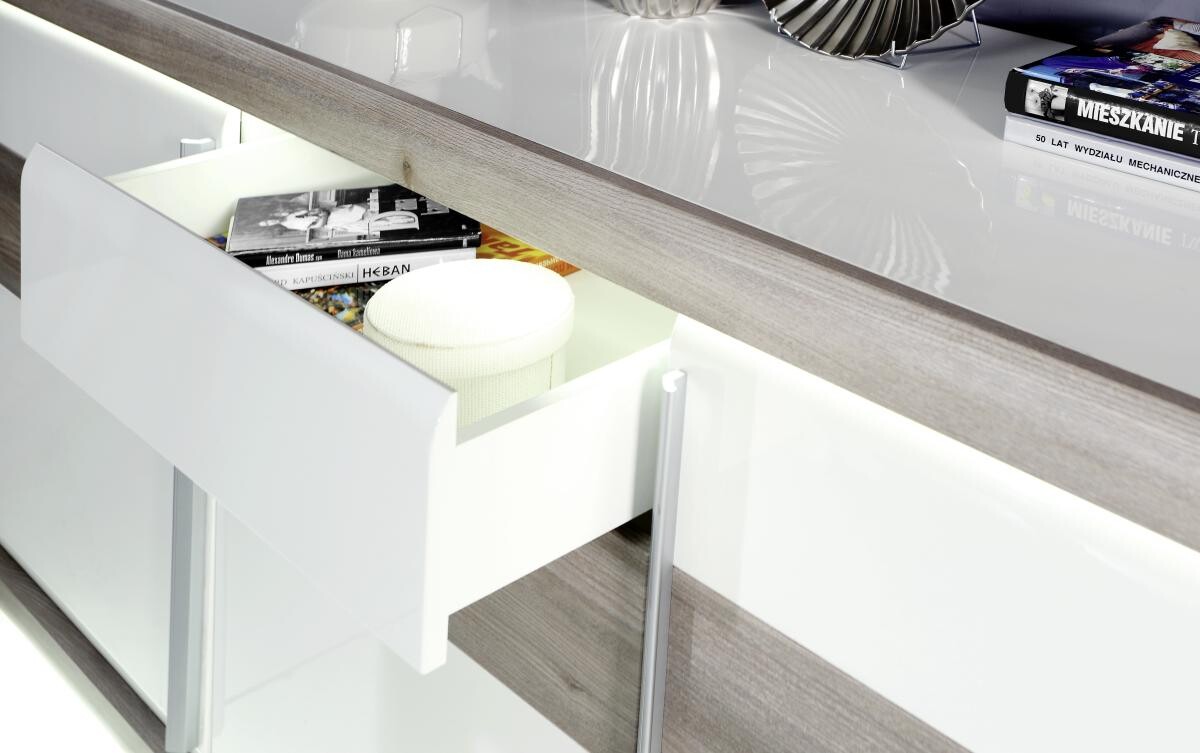 Sideboard weiß weiß Hochglanz Eiche Nelson Nachbildung B/H/T: ca. 192,7x98,2x53 cm