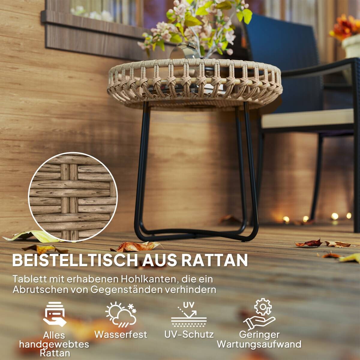 Outsunny Rattan-Beistelltisch braun Polyethylen B/H/L: ca. 56x55x56 cm