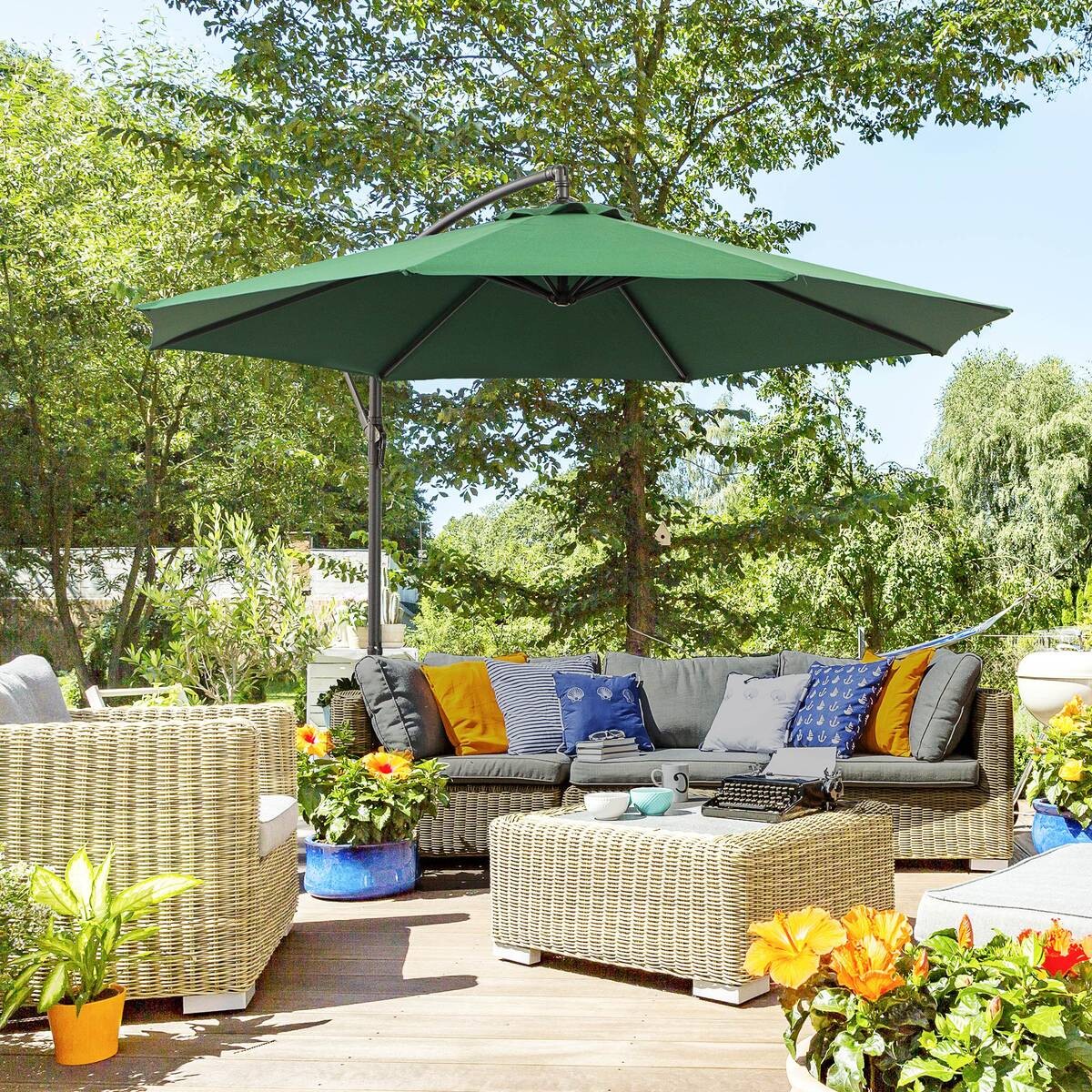 Outsunny Ampelschirm grün Stahl H/D: ca. 245x295 cm