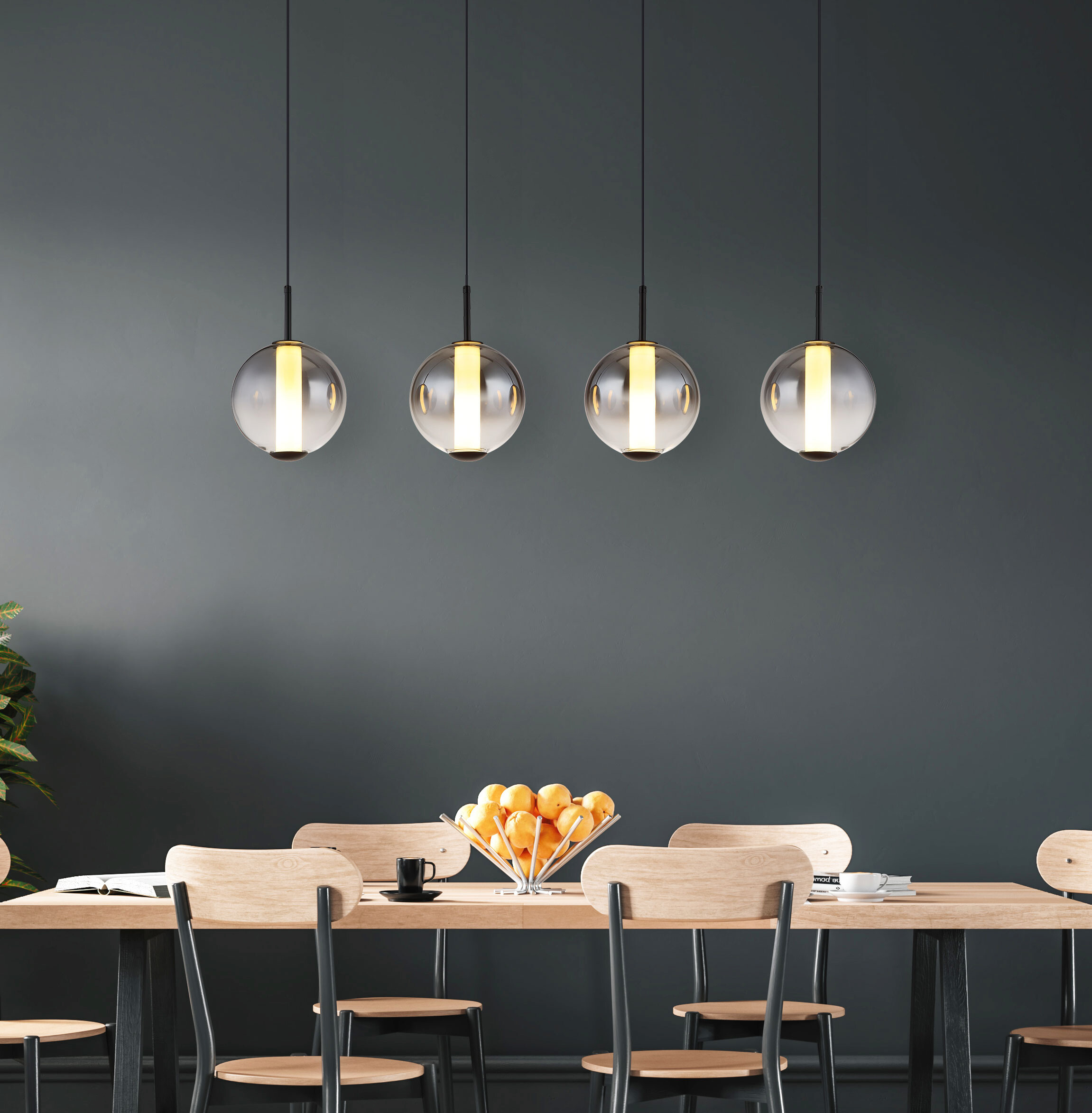 GLOBO Pendelleuchte Opal mattschwarz Rauch Metall Glas B/H: ca. 99x120 cm 1.0 Brennstellen