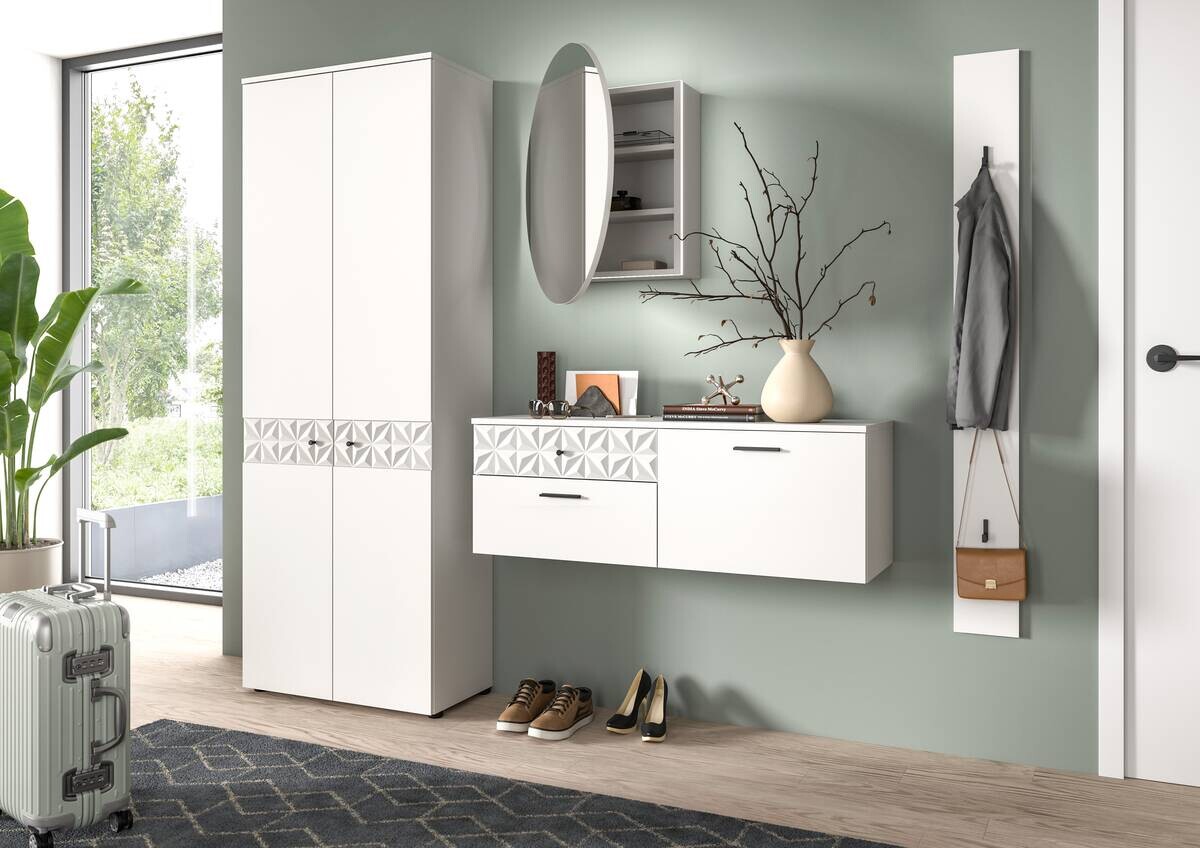 Garderobe Prisma weiß weiß Hochglanz B/H/T: ca. 226x192x34 cm