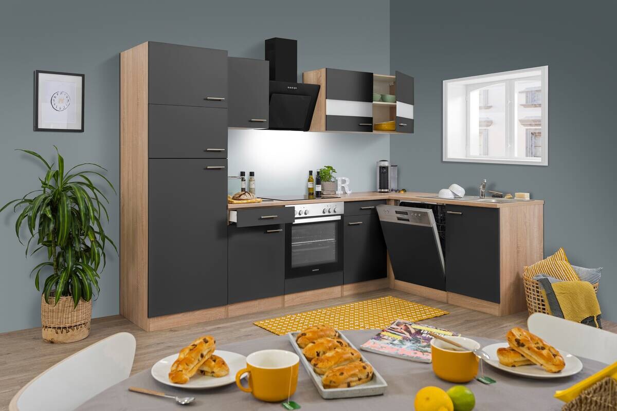 Respekta Winkelküche Economy grau matt B/H/T: ca. 280x200x172 cm