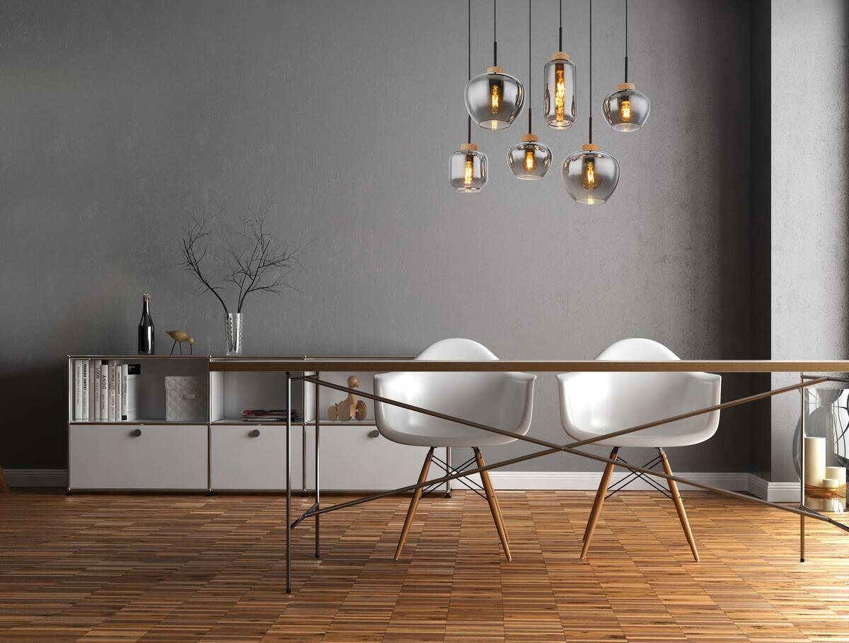 GLOBO Pendelleuchte natur schwarz Metall Hanfseil B/H/T: ca. 40x120x80 cm E27 6 Brennstellen