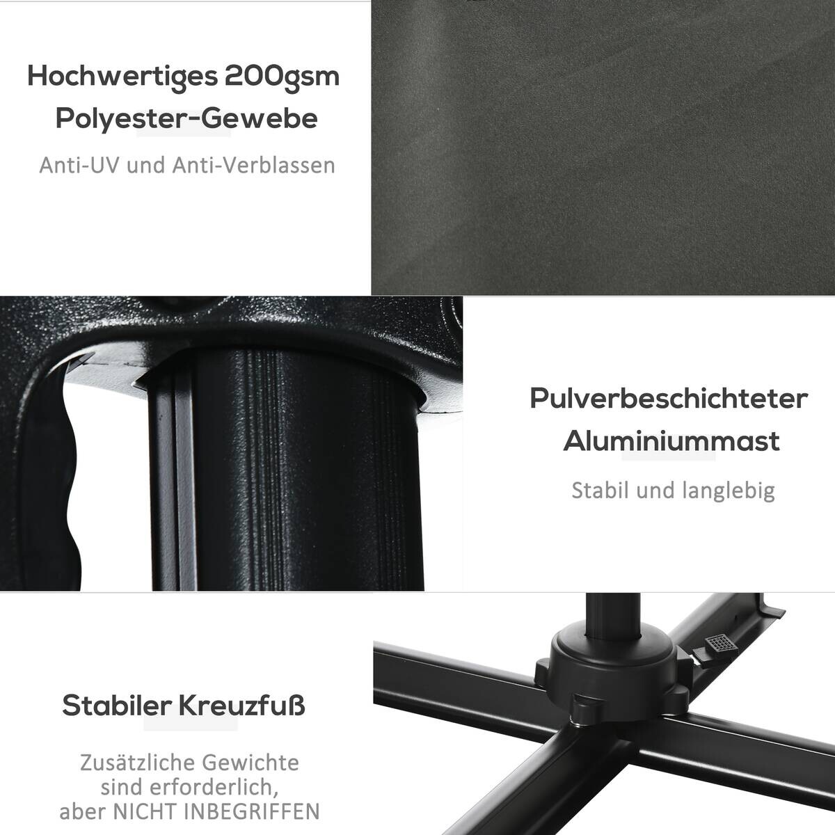 Outsunny Sonnenschirm grau Polypropylen B/H/L: ca. 245x245x245 cm