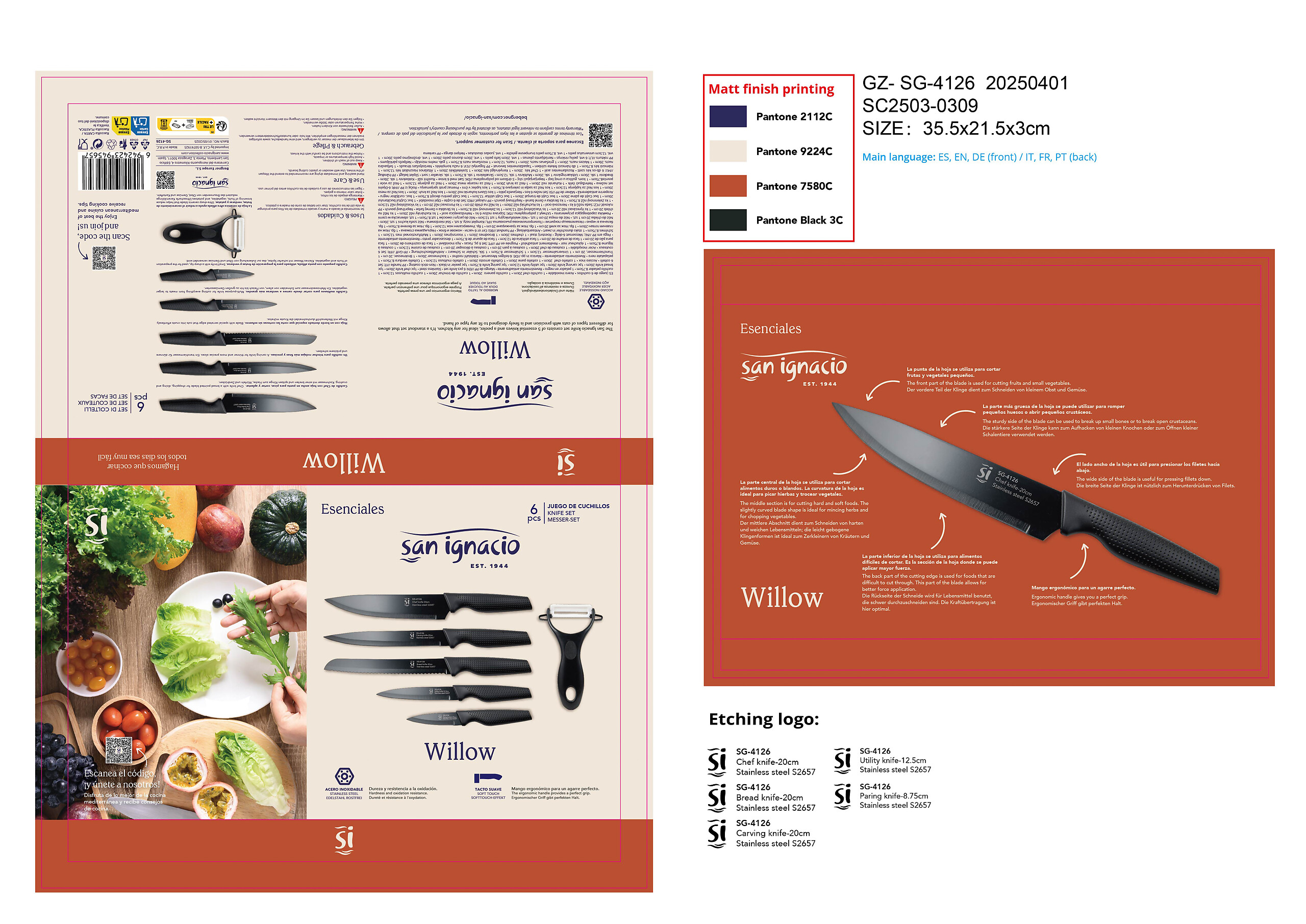 SAN IGNACIO Messerset WILLOW schwarz Edelstahl 6 tlg.