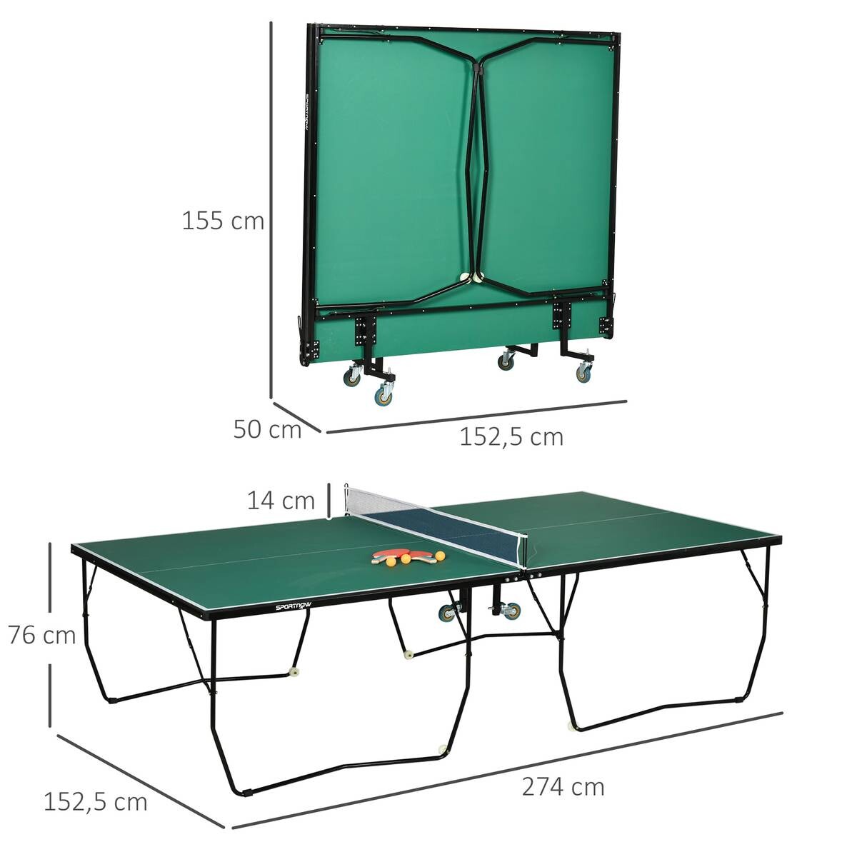 SPORTNOW Tischtennisplatte grün B/H/L: ca. 152,5x76x274 cm
