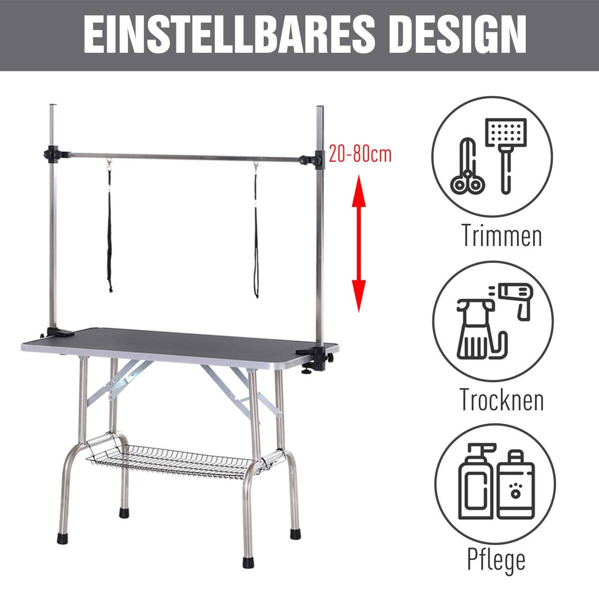 PawHut Hundetrimmtisch schwarz Gummi B/H/L: ca. 60x170x107 cm
