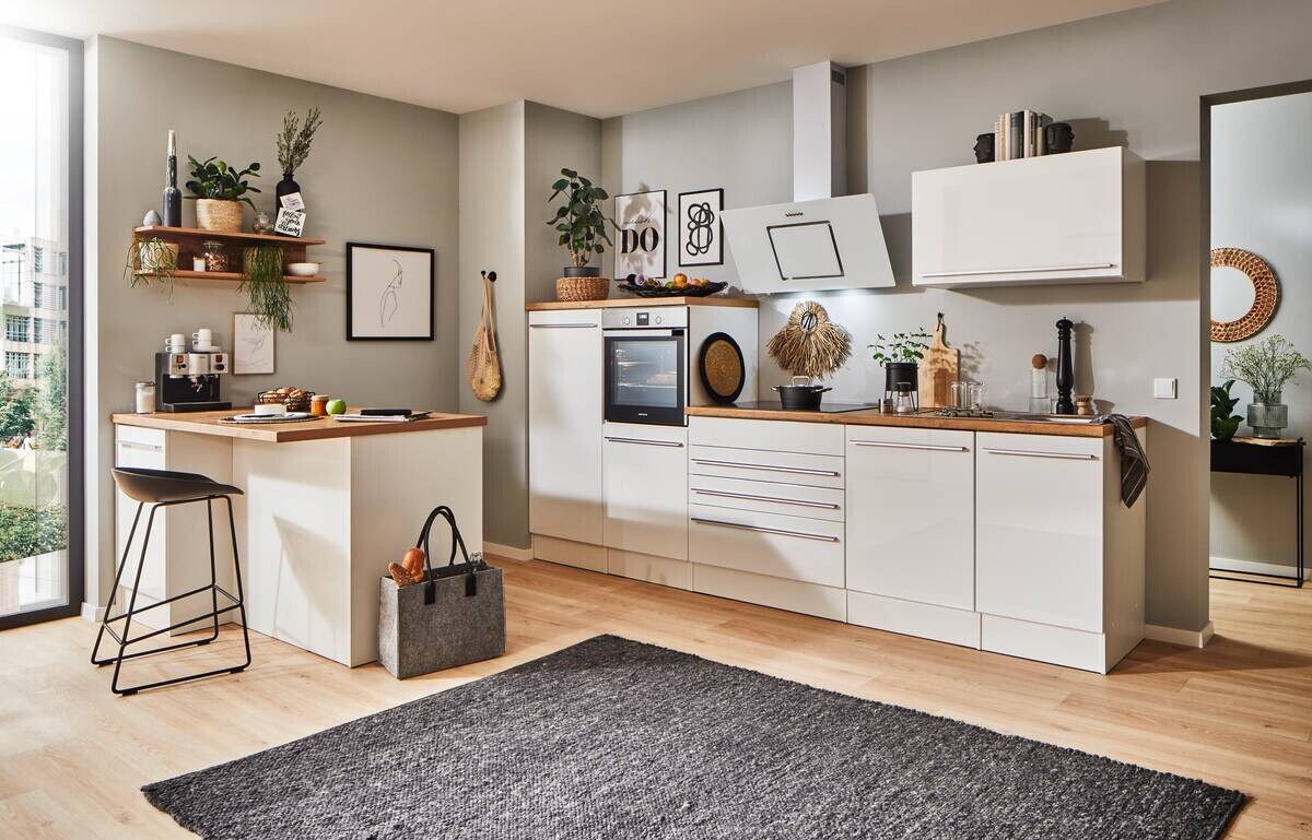 Respekta Inselküche Gabriel weiß Hochglanz B/H/T: ca. 320x200x60 cm