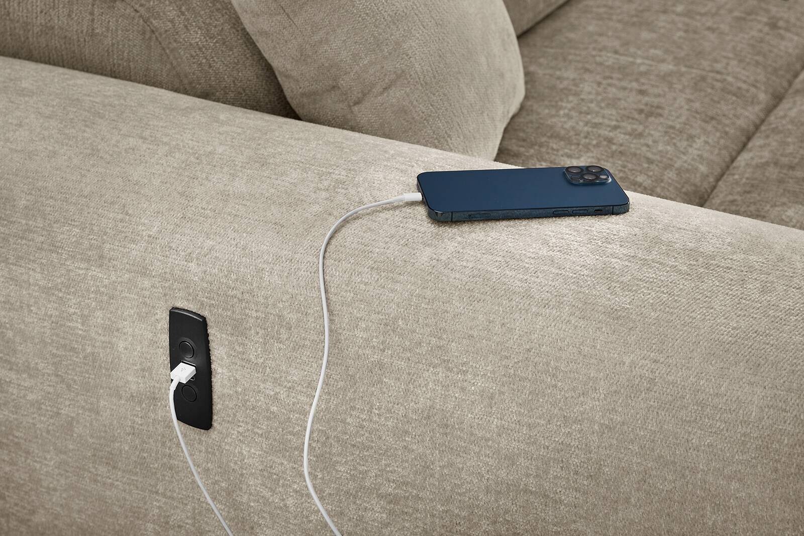 Ecksofa mit elektrischer XXL Sitztiefenverstellung beige Flachgewebe B/H/T: ca. 277x109x187 cm