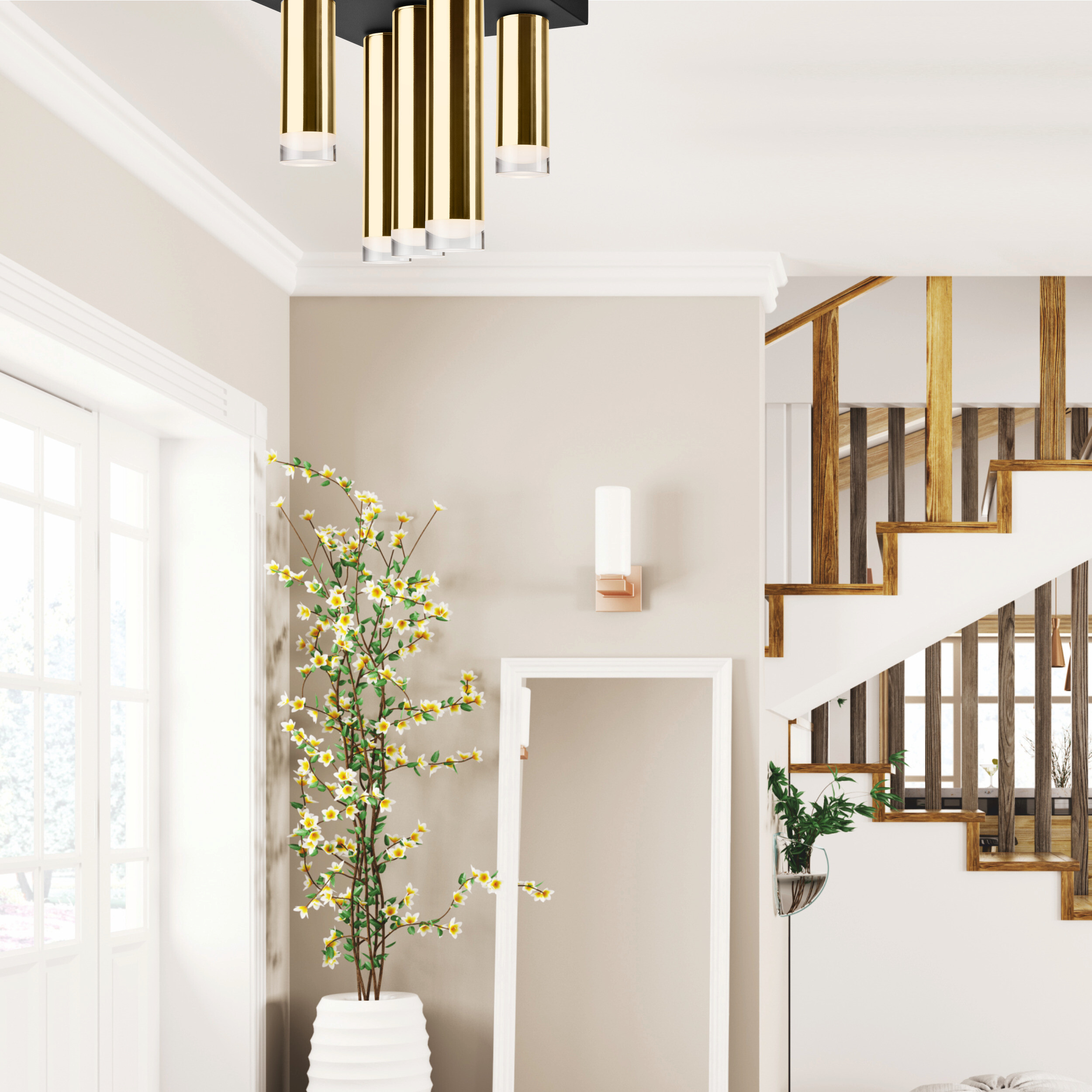 Lamkur Deckenleuchte schwarz gold Stahl B/H/L: ca. 30x31,5x30 cm E27 5 Brennstellen