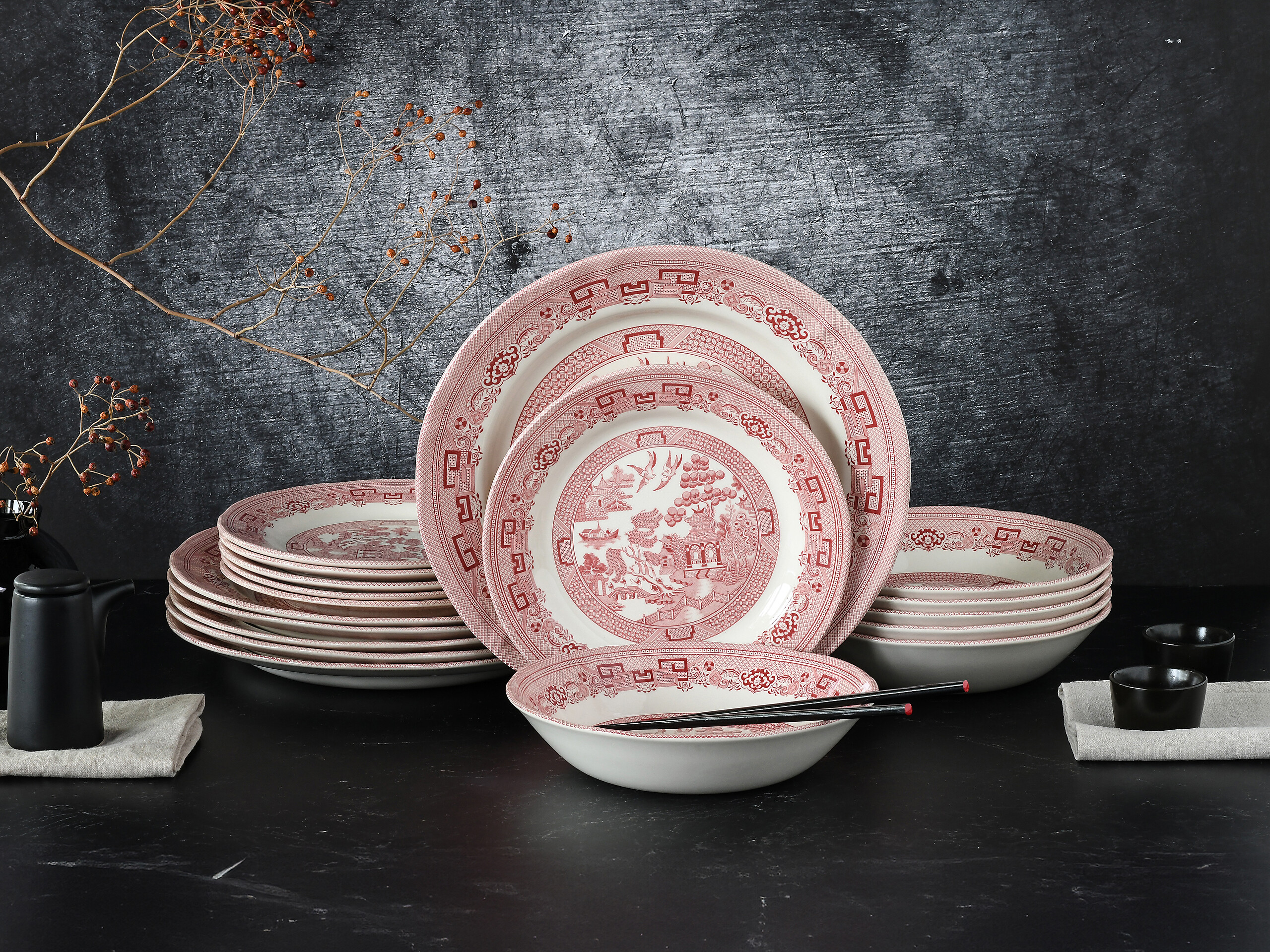 CreaTable Tafelservice China Town rot Steingut 18 tlg.