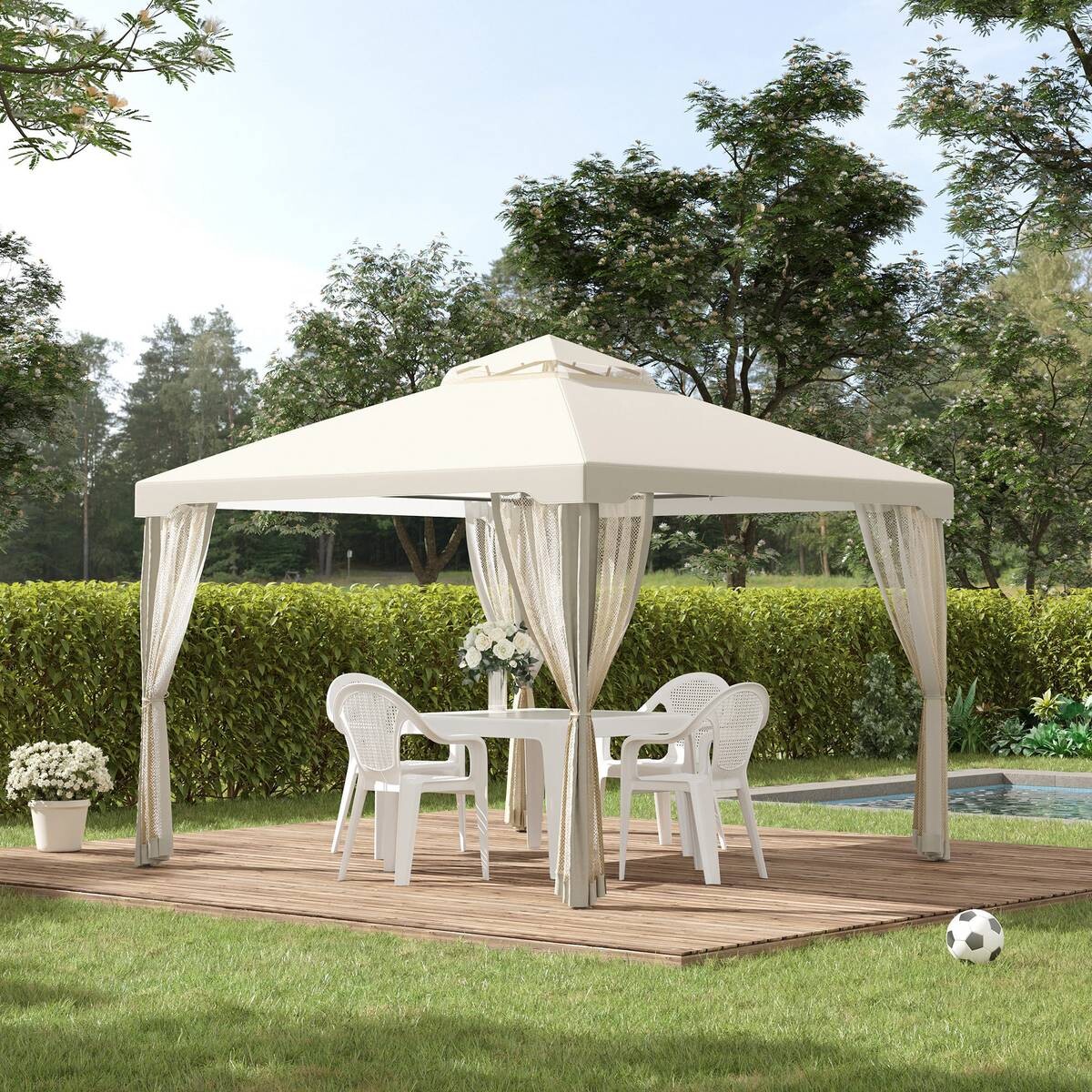 Outsunny Pavillon creme Polyester B/H/L: ca. 294x265x294 cm