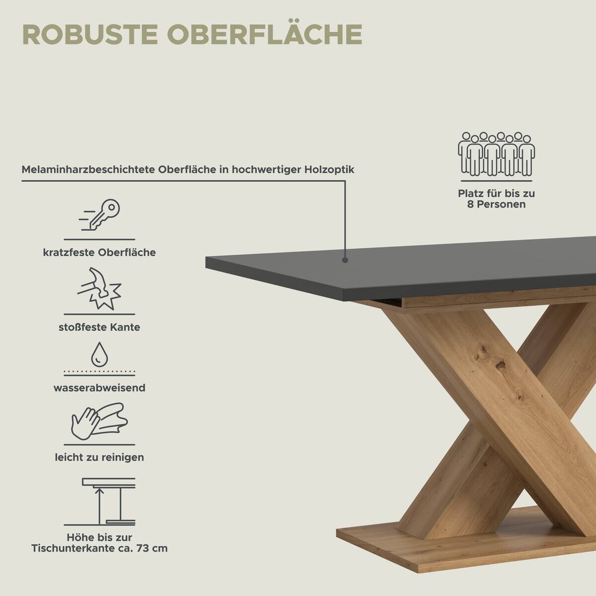 Esstisch MOTION grau Artisan Nachbildung B/H/T: ca. 150x76x90 cm