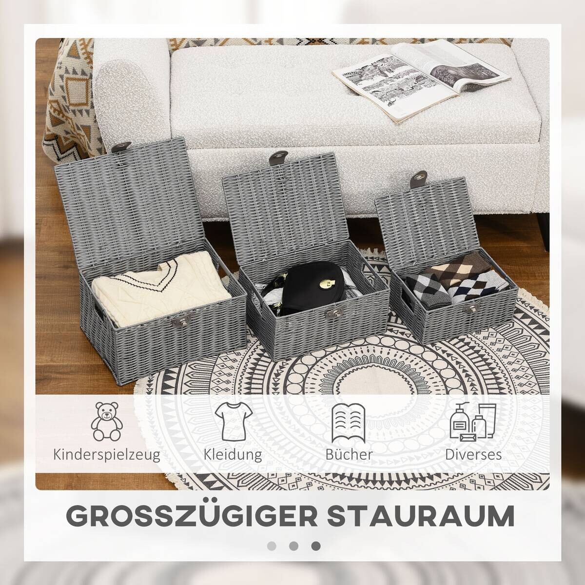 HOMCOM Aufbewahrungskorb grau Metall B/H/L: ca. 28,5x35,5x18 cm