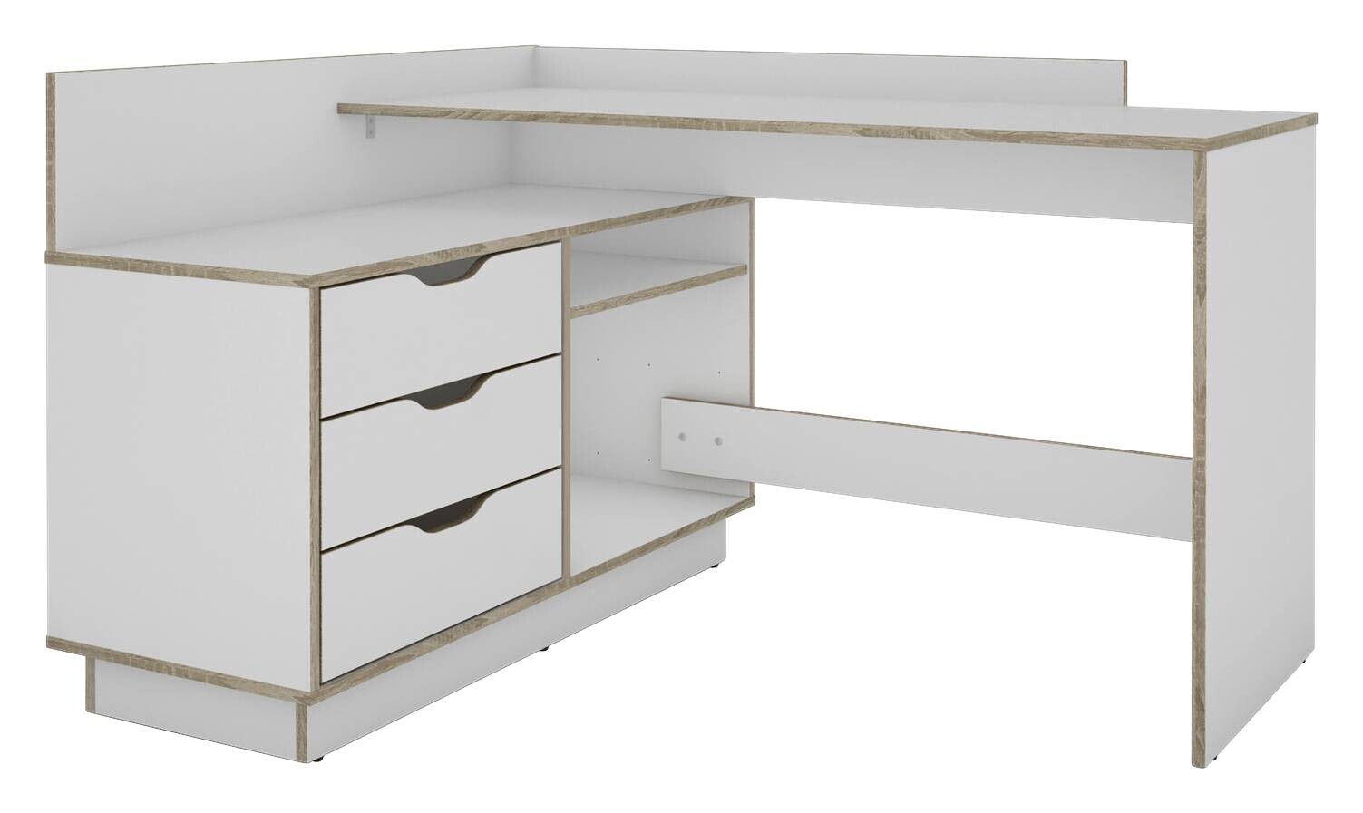 Schreibtisch BELFAST weiß Eiche Sonoma Nachbildung B/H/T: ca. 129x83,5x105 cm Schreibtisch BELFAST weiß Eiche Sonoma Nachbildung B/H/T: ca. 129x83,5x105 cm