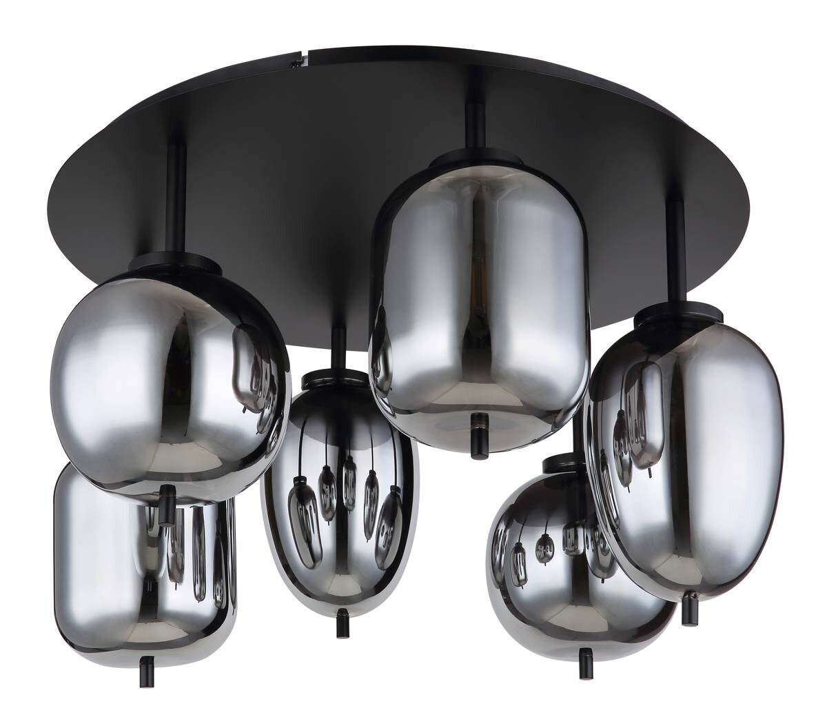 GLOBO Deckenleuchte Blacky mattschwarz Metall Rauchglas H/D: ca. 38x65 cm E14 6 Brennstellen