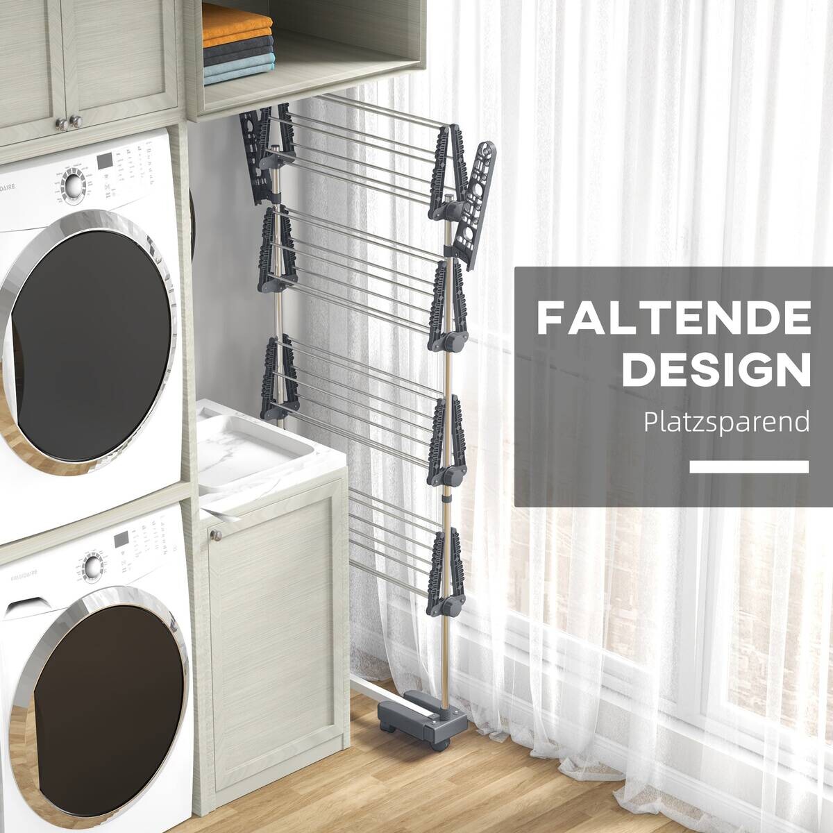 HOMCOM Wäscheständer grau Edelstahl B/H/L: ca. 55x142x172 cm