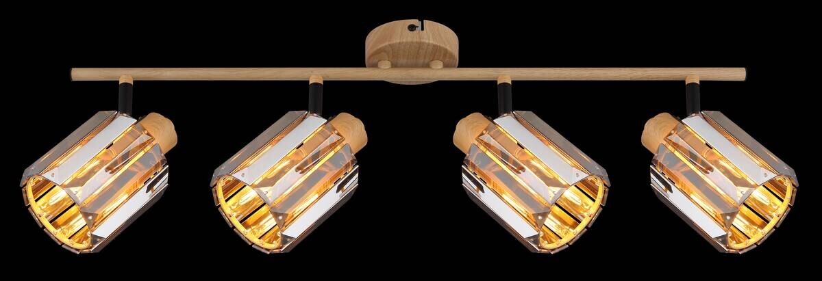 GLOBO Spot RUN 80040446 braun Rauch Metall Glas B/H/L: ca. 64x15x9 cm E14 4 Brennstellen