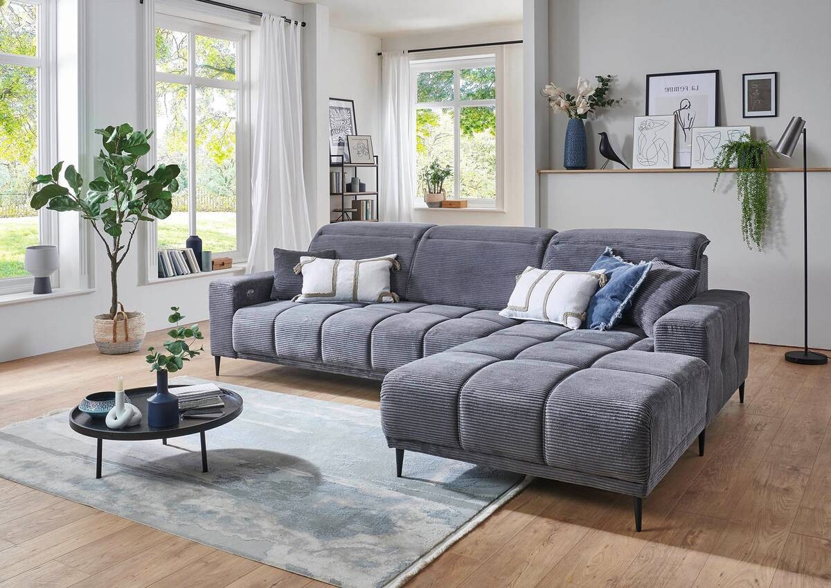 Ecksofa mit elektrischer Sitztiefenverstellung dunkelgrau Microfaser B/H/T: ca. 286x107x115 cm Ecksofa mit elektrischer Sitztiefenverstellung dunkelgrau Microfaser B/H/T: ca. 286x107x115 cm