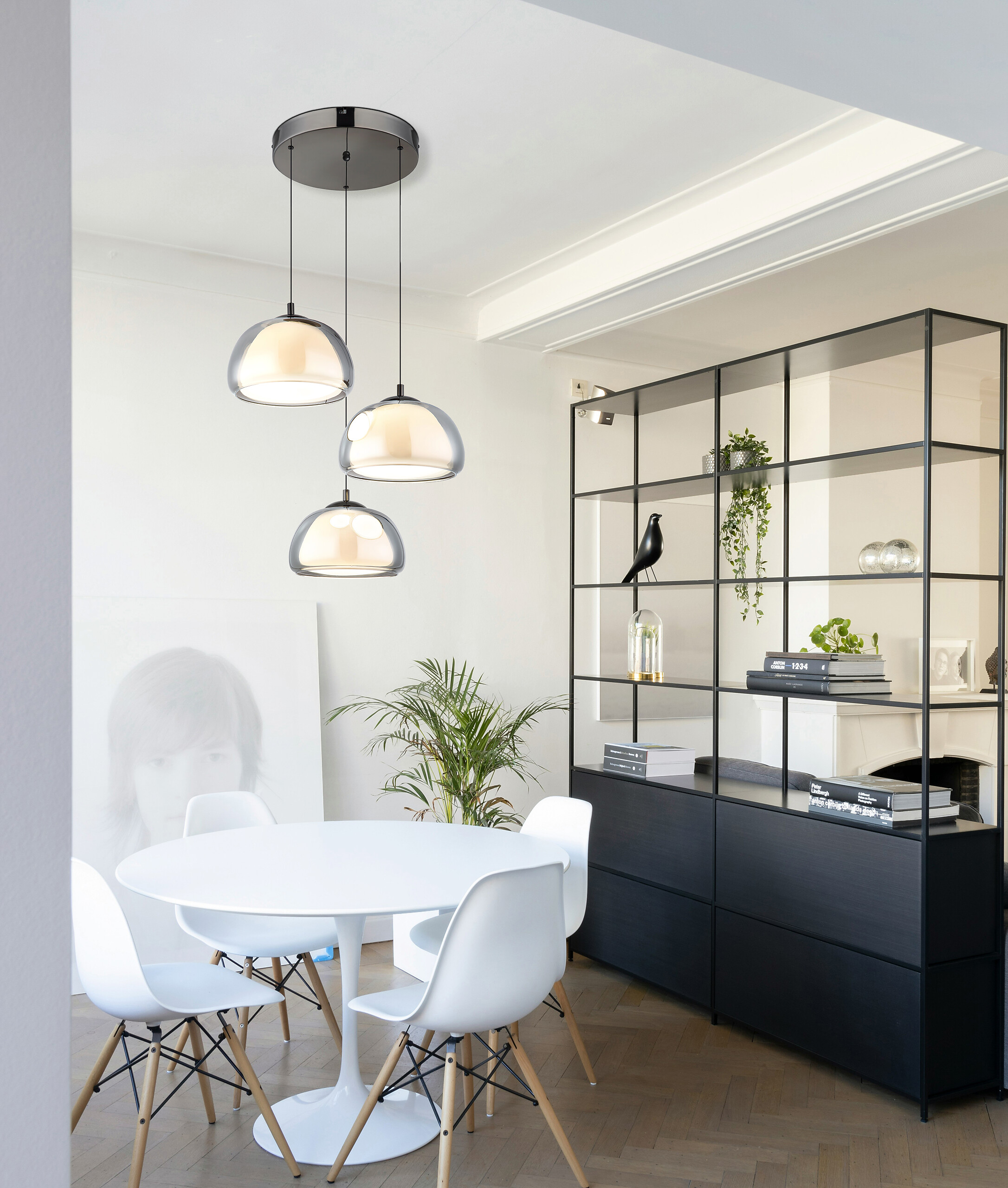 GLOBO Hängeleuchte Chrom schwarz Glas Metall B/H/L: ca. 53x25,5x57 cm