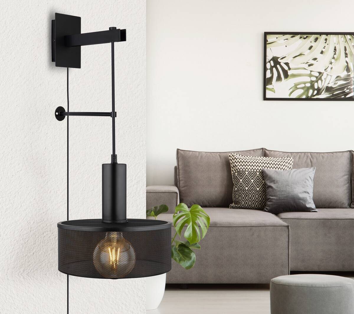 GLOBO Wandleuchte schwarz Metall B/H: ca. 25x57 cm E27 1 Brennstellen