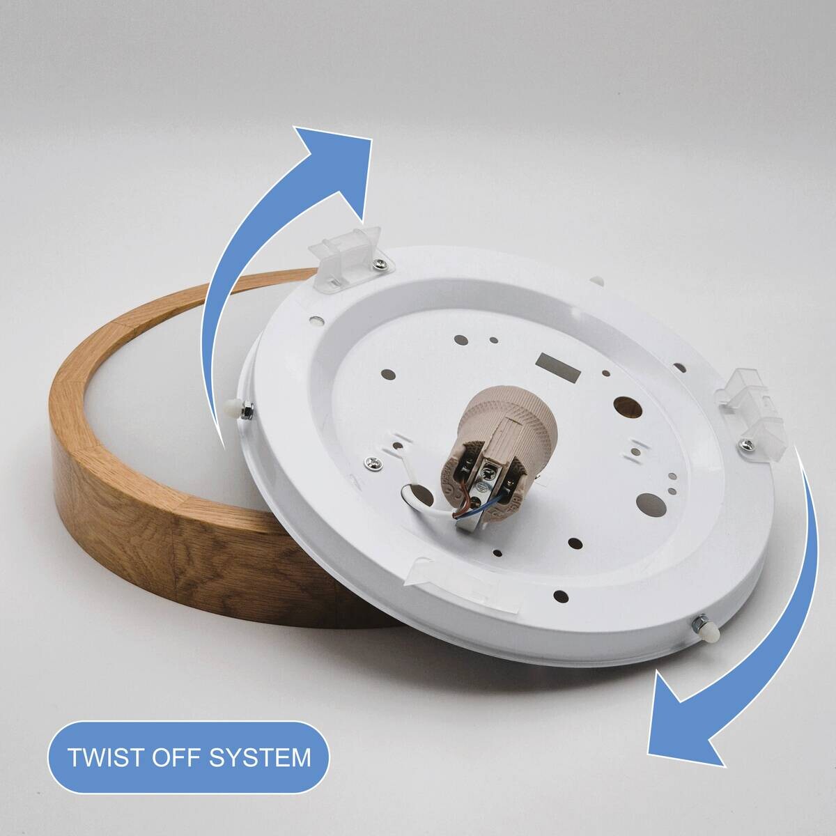 Lamkur Deckenleuchte Anello Eiche Glas Holz H/L: ca. 8x27 cm E27 1 Brennstellen