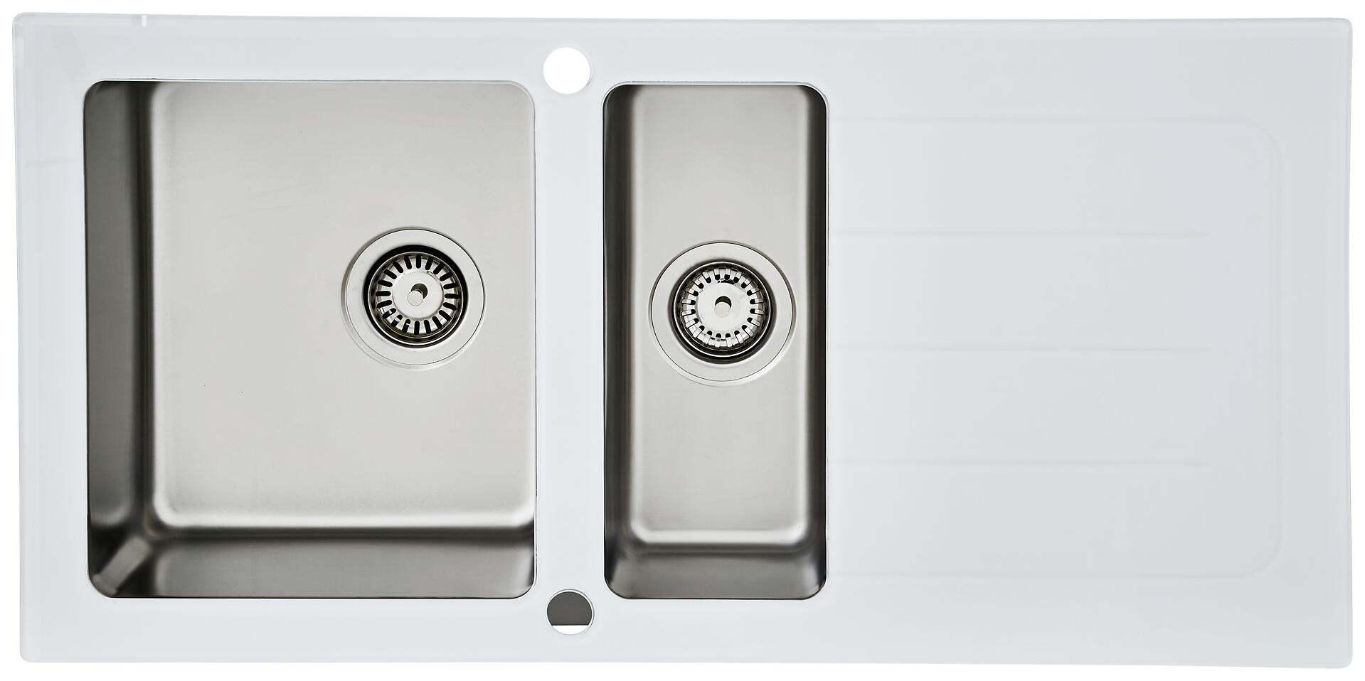 Respekta Einbauspüle New York 100 x 50 W weiß Glas Edelstahl B/H/T: ca. 100x21x50 cm