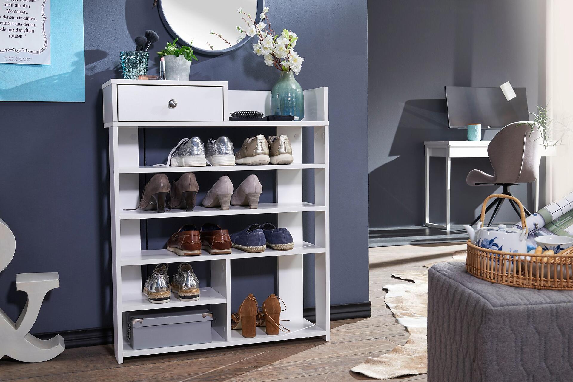 Schuhregal weiß B/H/T: ca. 75x92,5x24 cm