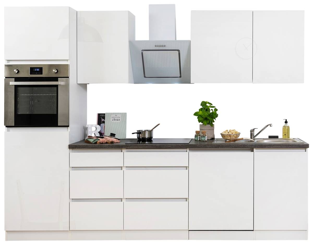 Respekta Küchenblock Premium weiß hochglänzend B/H/T: ca. 280x220,5x60 cm