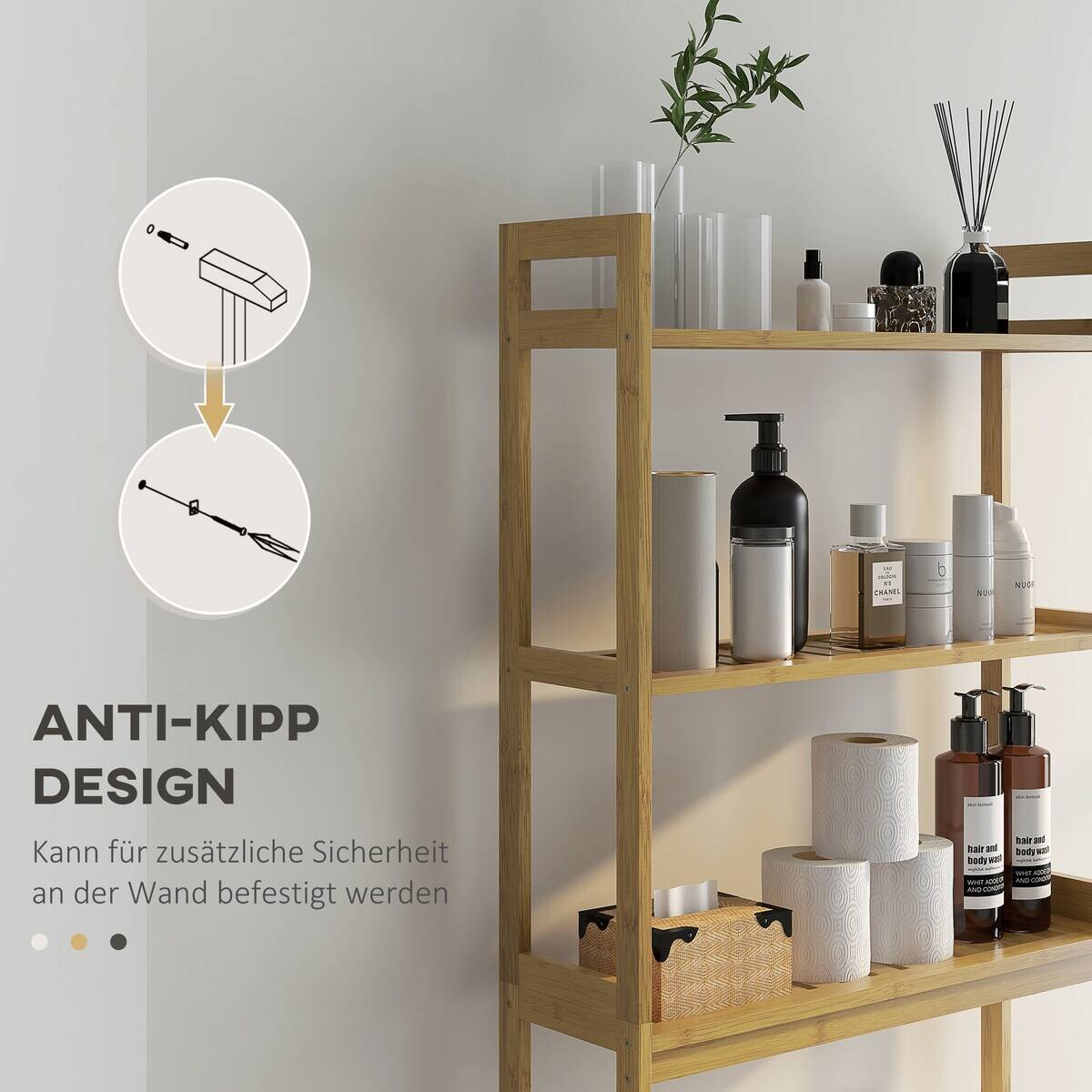 Badregal natur Bambus B/H/L: ca. 20x68x165 cm