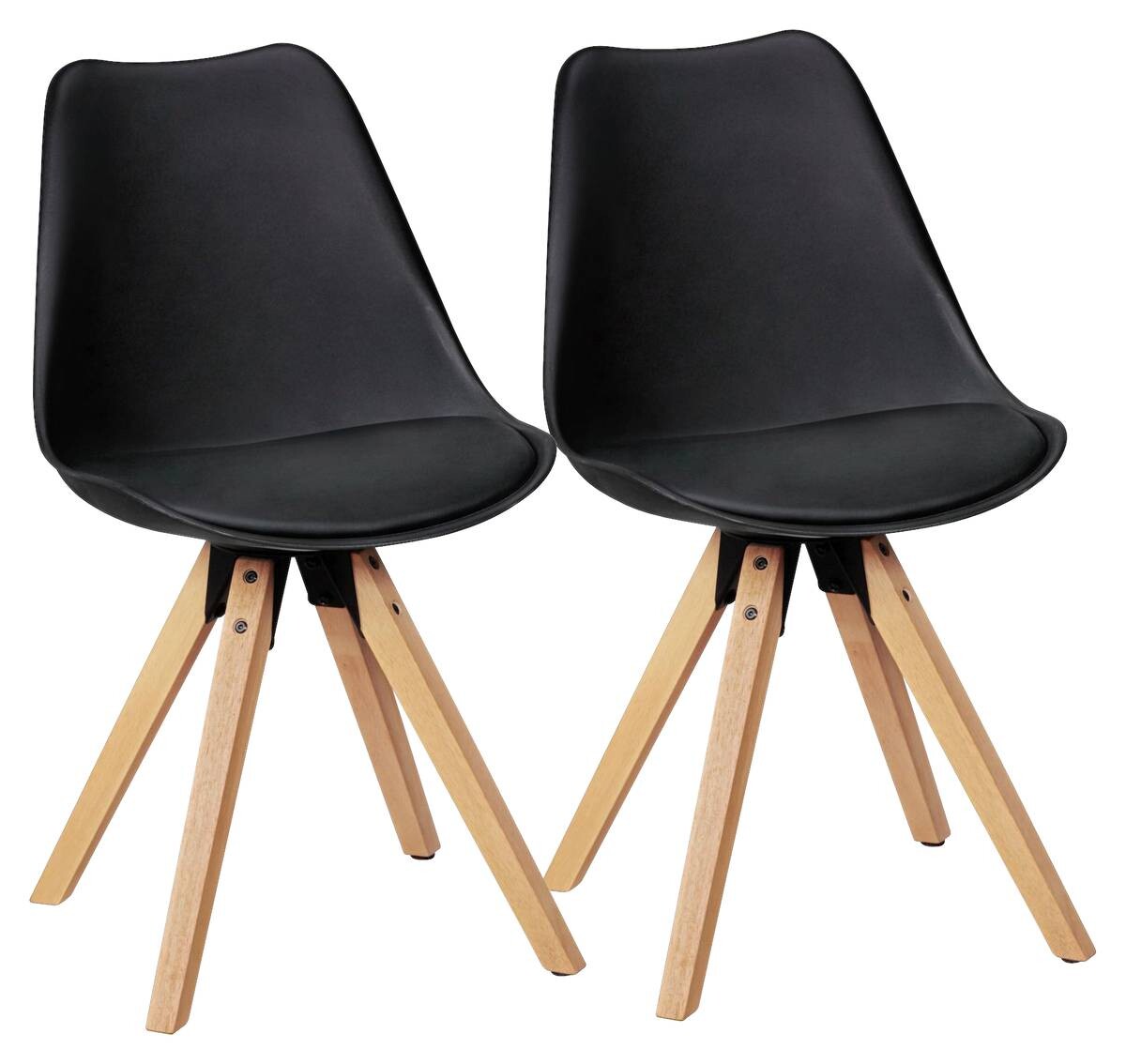 Stuhl 2er-Set schwarz schwarz natur Kunststoff Kunstleder Echtholz B/H/T: ca. 49x87x52 cm