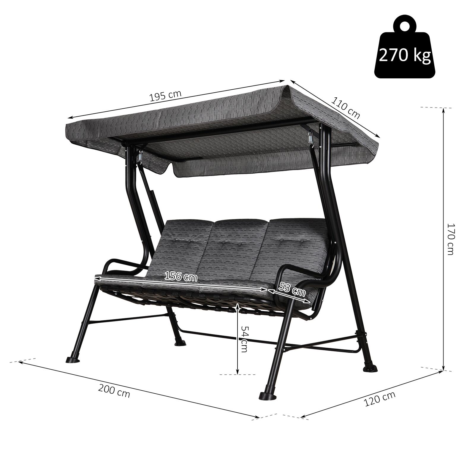Outsunny Hollywoodschaukel schwarz Stahl B/H/T: ca. 200x170x120 cm