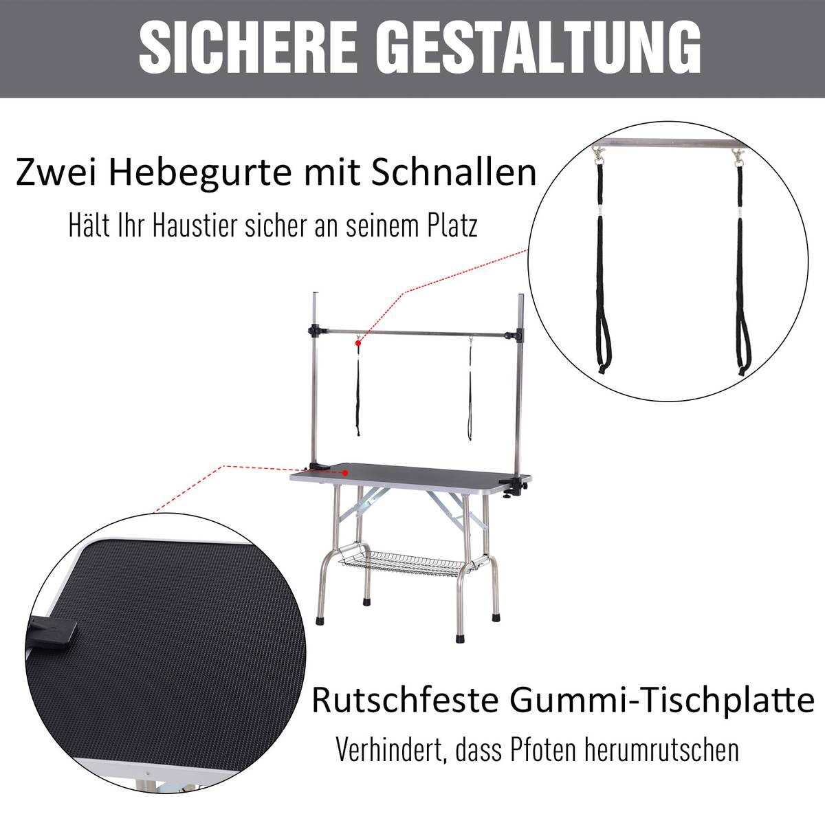PawHut Hundetrimmtisch schwarz Gummi B/H/L: ca. 60x170x107 cm
