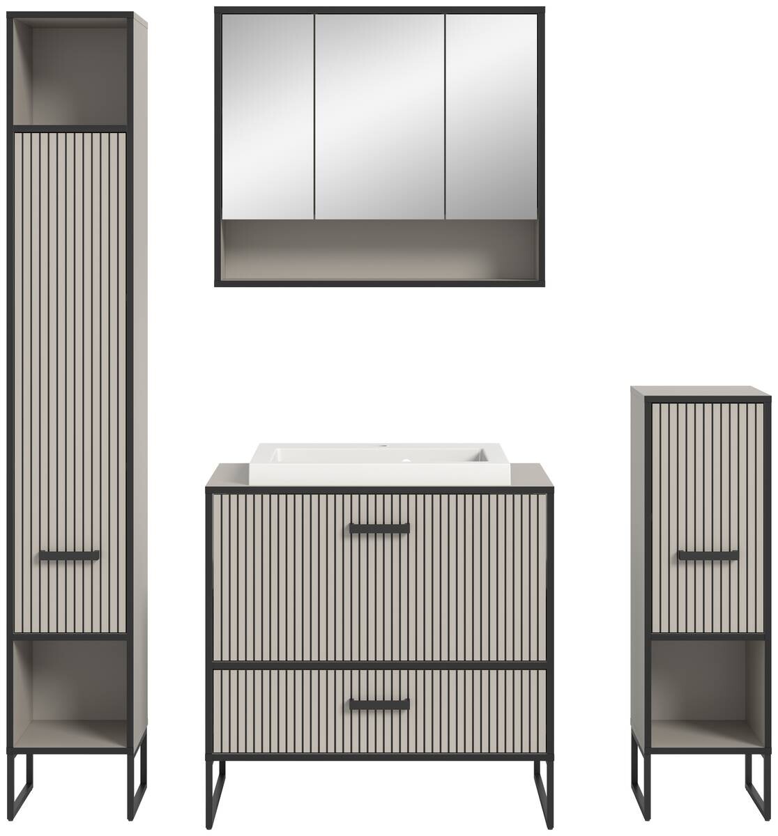 Badezimmer-Set BAGNO schwarz Kaschmirgrau Nachbildung B/H/T: ca. 170x192x48 cm