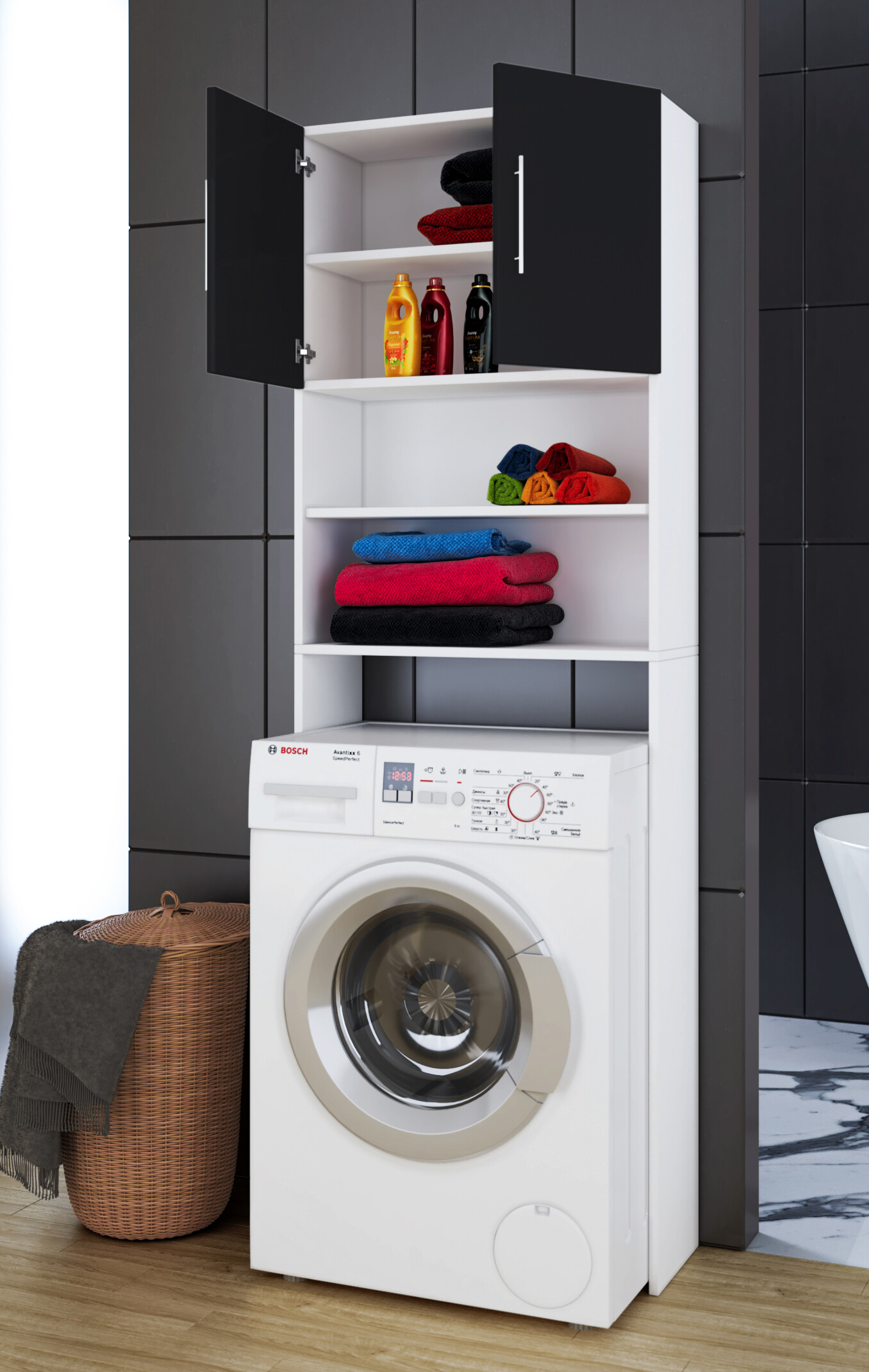 Überbauschrank Jutas weiß schwarz B/H/T: ca. 64x190x25 cm