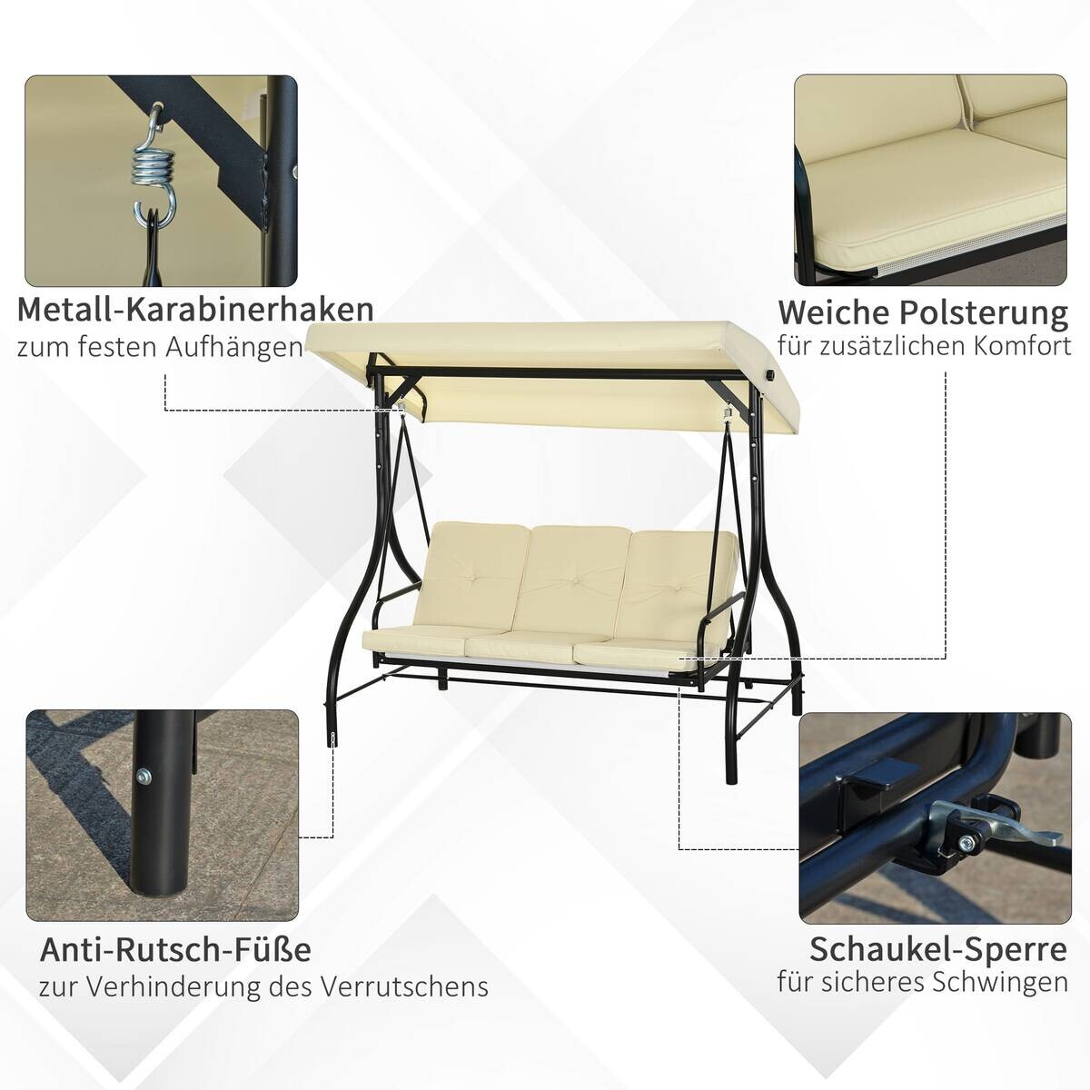 Outsunny Hollywoodschaukel beige Stahl B/H/L: ca. 117x175x195 cm