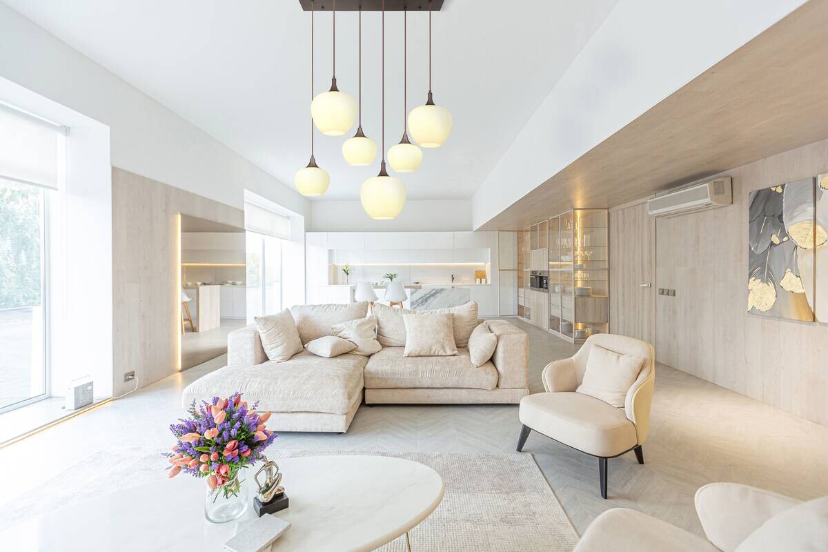 GLOBO Pendelleuchte kaffee Metall B/H/T: ca. 42x120x86 cm E27 6 Brennstellen