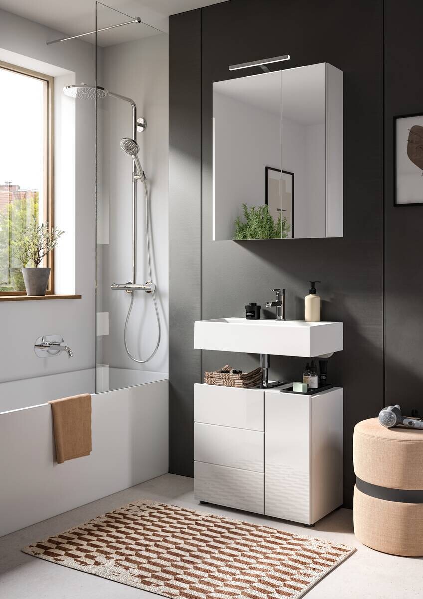 Badezimmer-Set VIRA weiß weiß Hochglanz B/H/T: ca. 60x190x34 cm