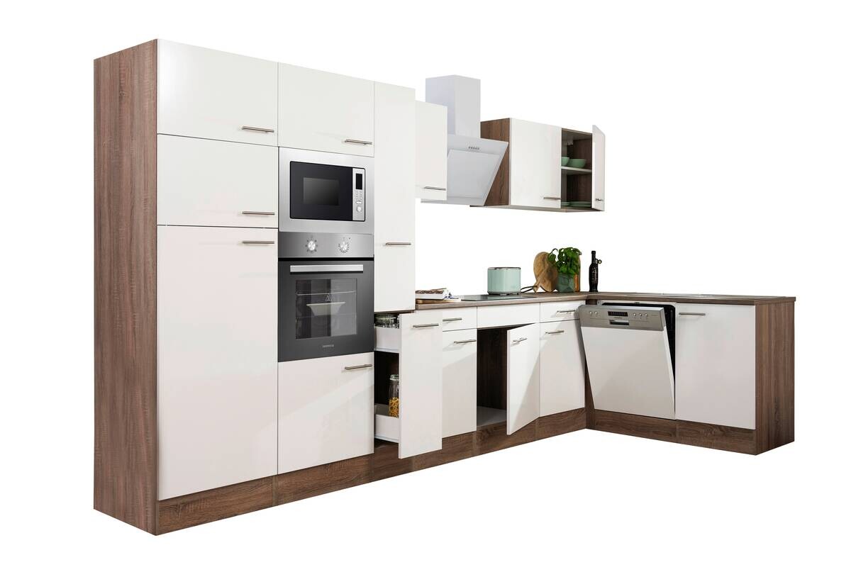 Respekta Winkelküche KBL370EYWMISGKE weiß B/H/T: ca. 370x205x172 cm
