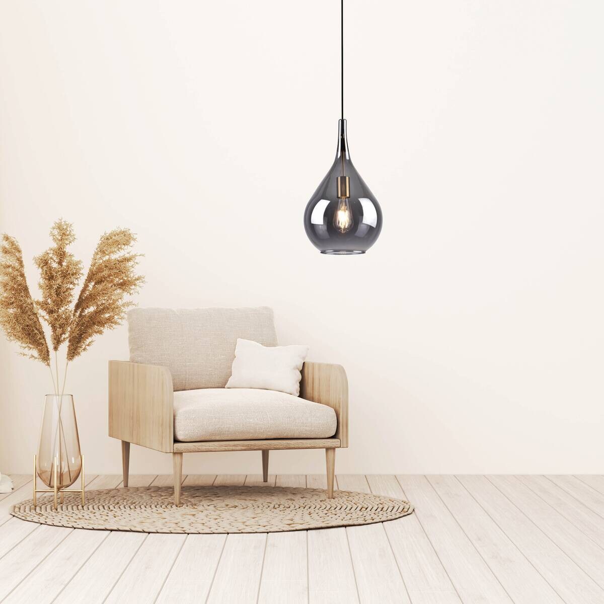 Näve Leuchten Pendelleuchte schwarz Metall Glas B/H/T/D: ca. 25x150x25x25 cm E27 1 Brennstellen