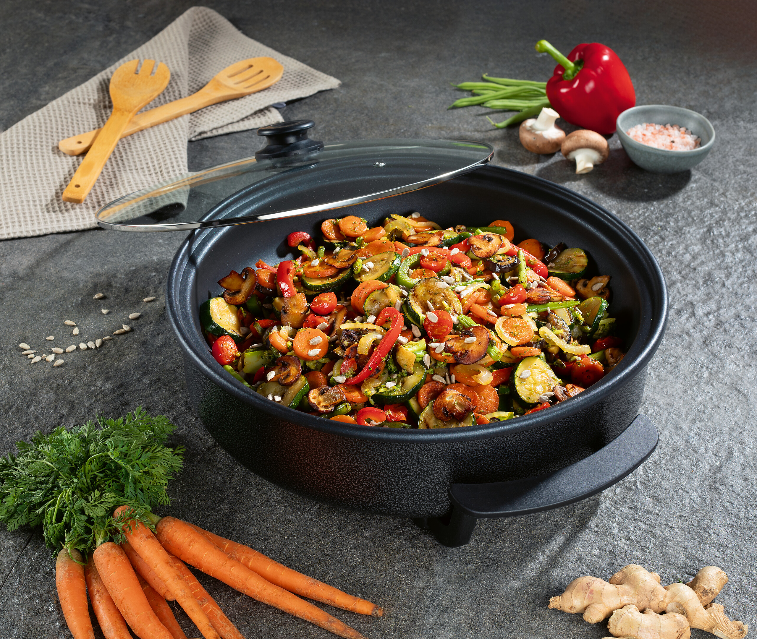 GOURMETmaxx Elektrische Party-Pfanne schwarz Edelstahl B/H/L: ca. 45x17,5x41 cm