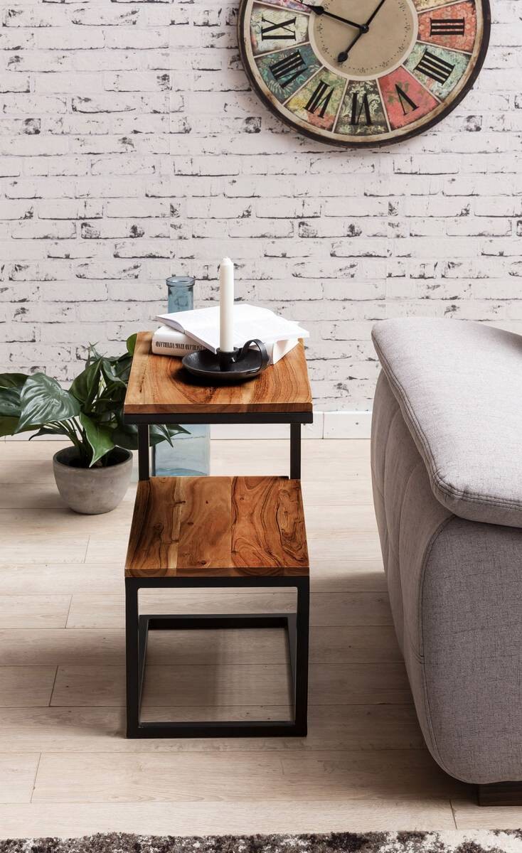 Beistelltisch natur schwarz pulverbeschichtet Echtholz Metall B/H/T: ca. 45x60x30 cm