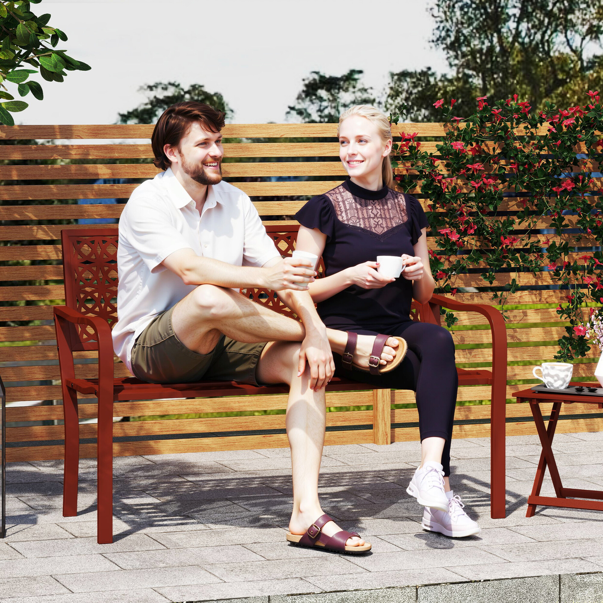 Outsunny Gartenbank rot Stahl B/H/L: ca. 63x85x127 cm