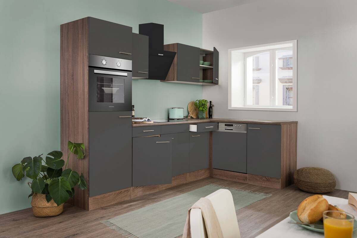 Respekta Winkelküche KBL280EYGS grau B/H/T: ca. 280x205x172 cm