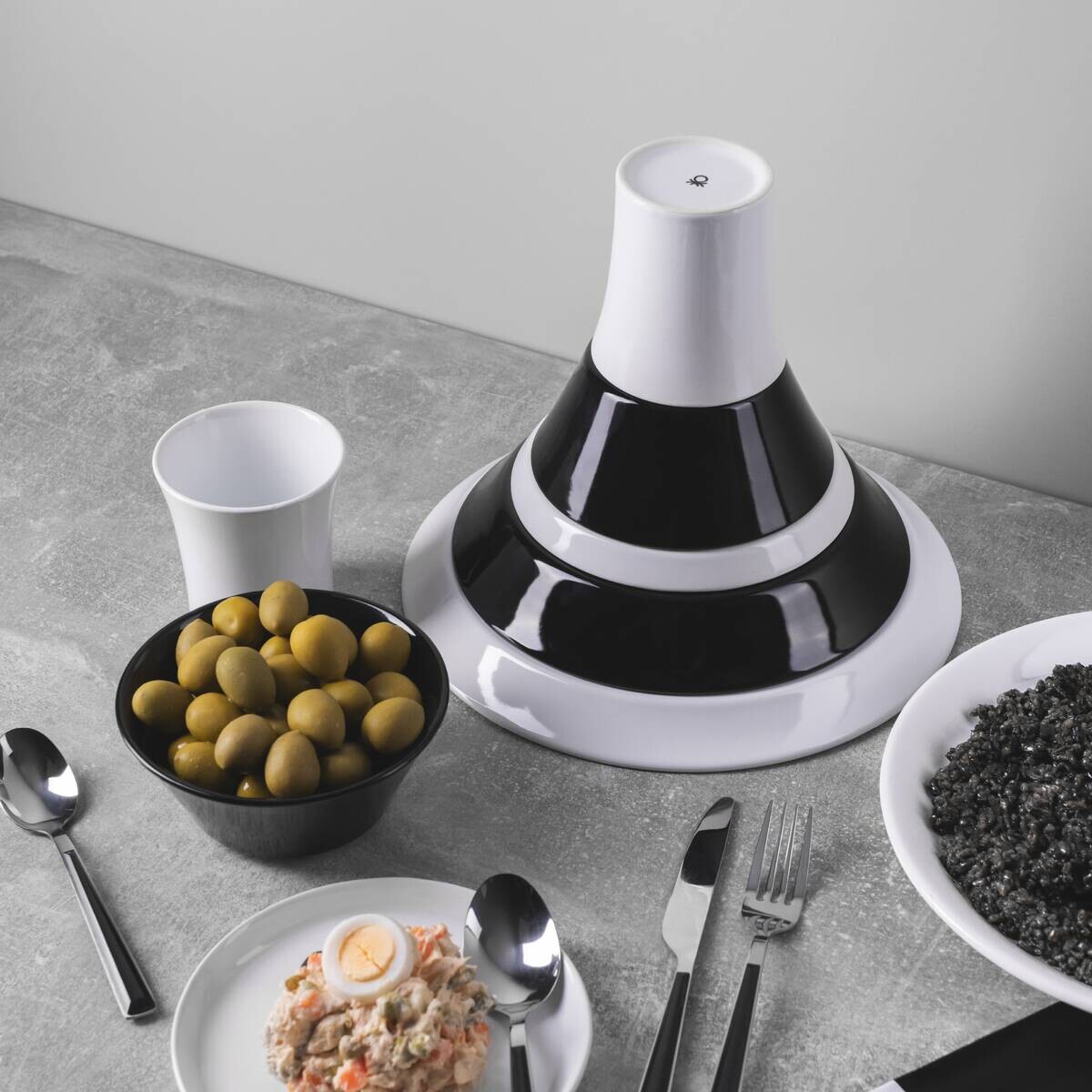 BENETTON Kombiservice Black & white schwarz Steingut 5 tlg.