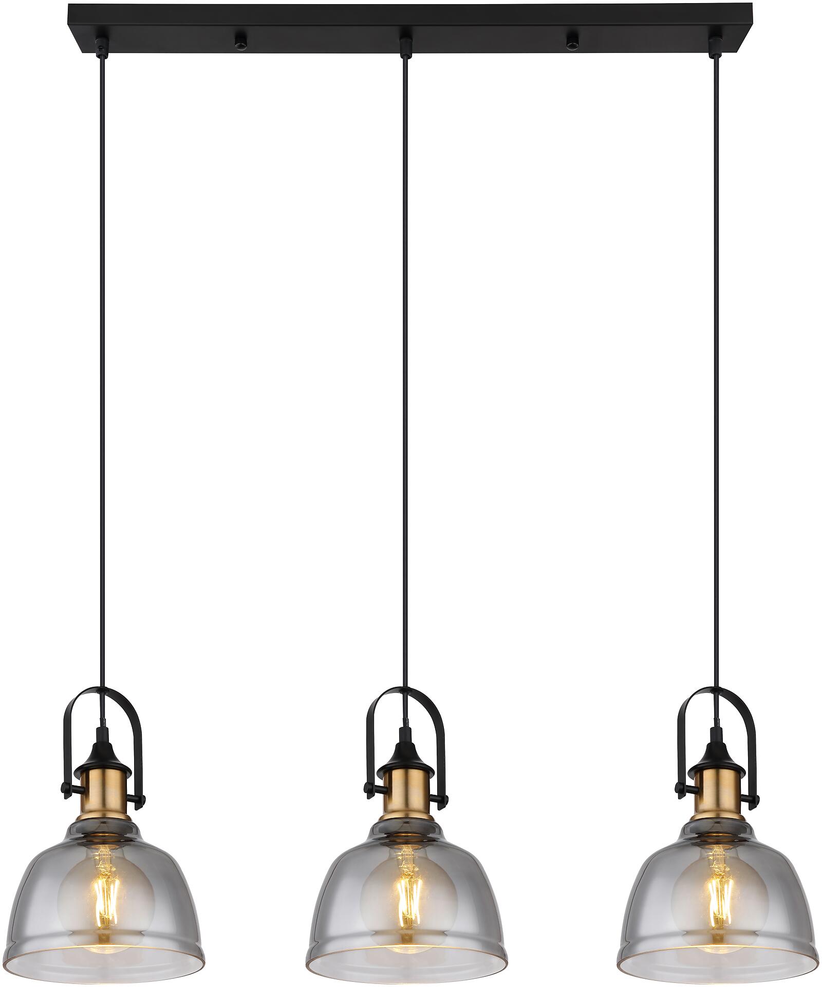GLOBO Pendelleuchte DOROTHEA 15558-3H mattschwarz Metall Rauchglas B/H/T: ca. 83,5x120x20 cm