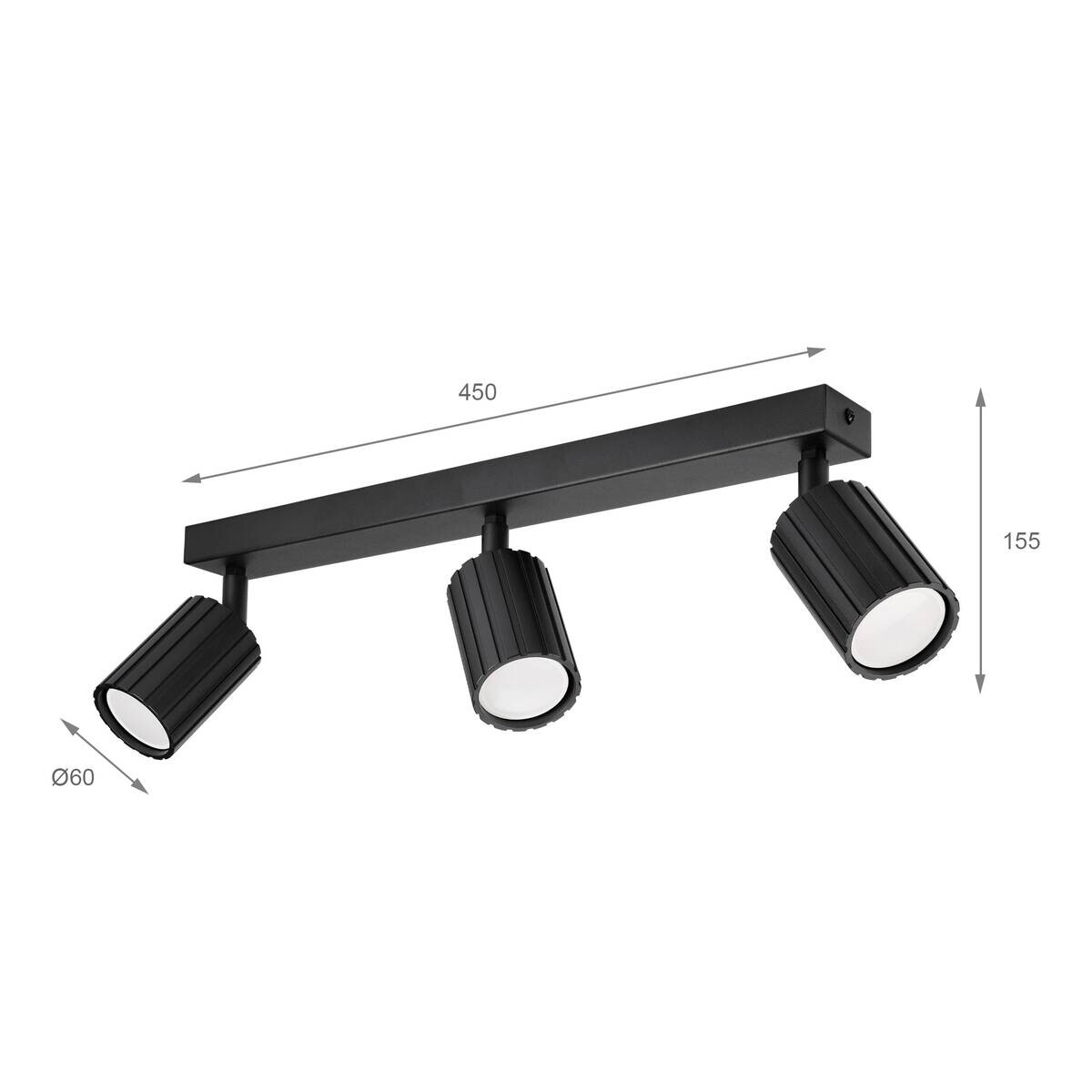 Lamkur Strahler Prisma schwarz Stahl B/H/L: ca. 6,5x16,5x45 cm 3 Brennstellen