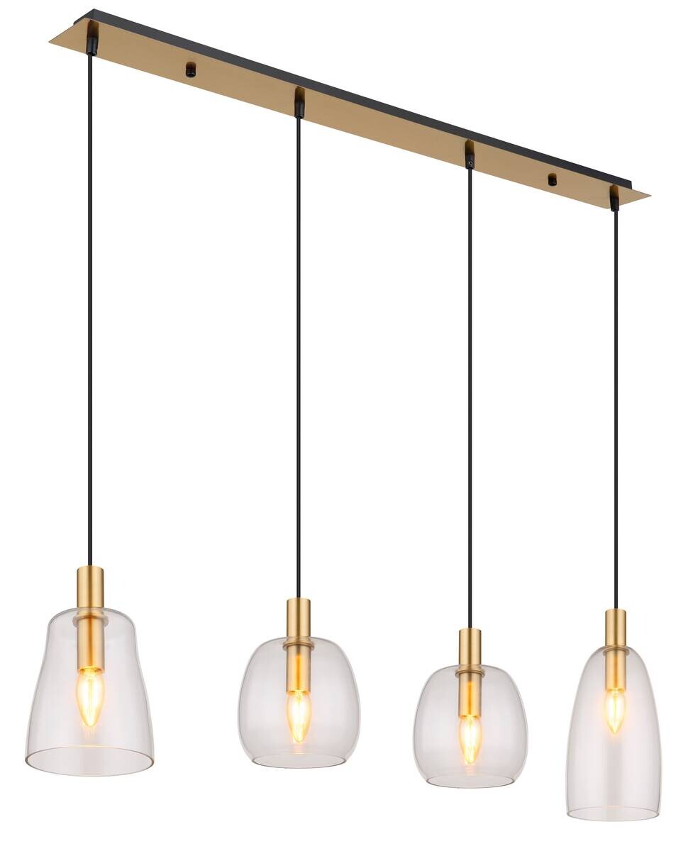 GLOBO Pendelleuchte klar messing Glas Metall B/H/T: ca. 16x120x107 cm E14 4 Brennstellen