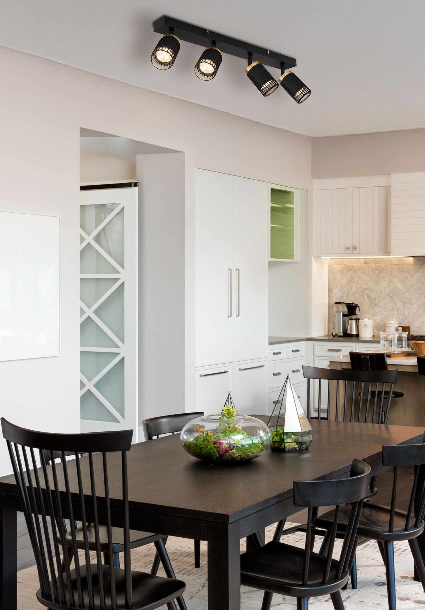 GLOBO Strahler mattschwarz Aluminium Metall B/H/T/L: ca. 12,5x15,5x53x53 cm GU10 4 Brennstellen